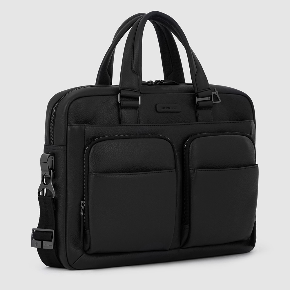 Grained faux leather laptop bag Black