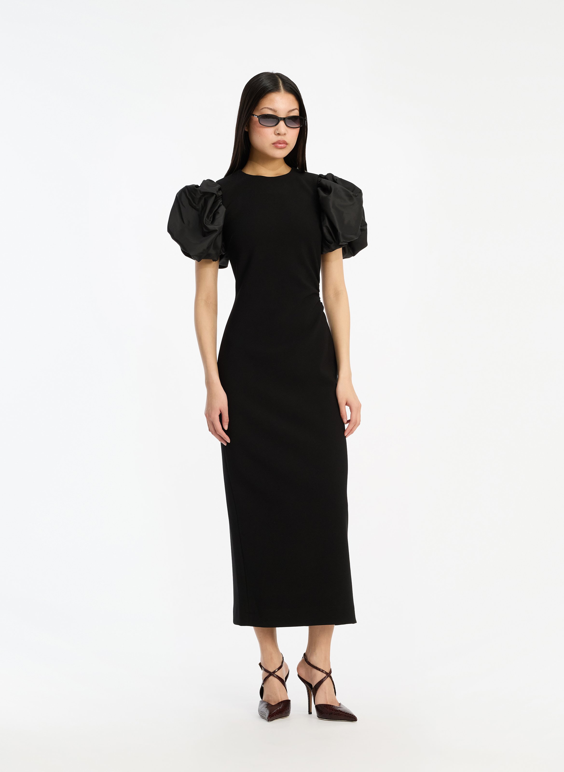 Long dress with high neck and puff sleeves ROTATE Black