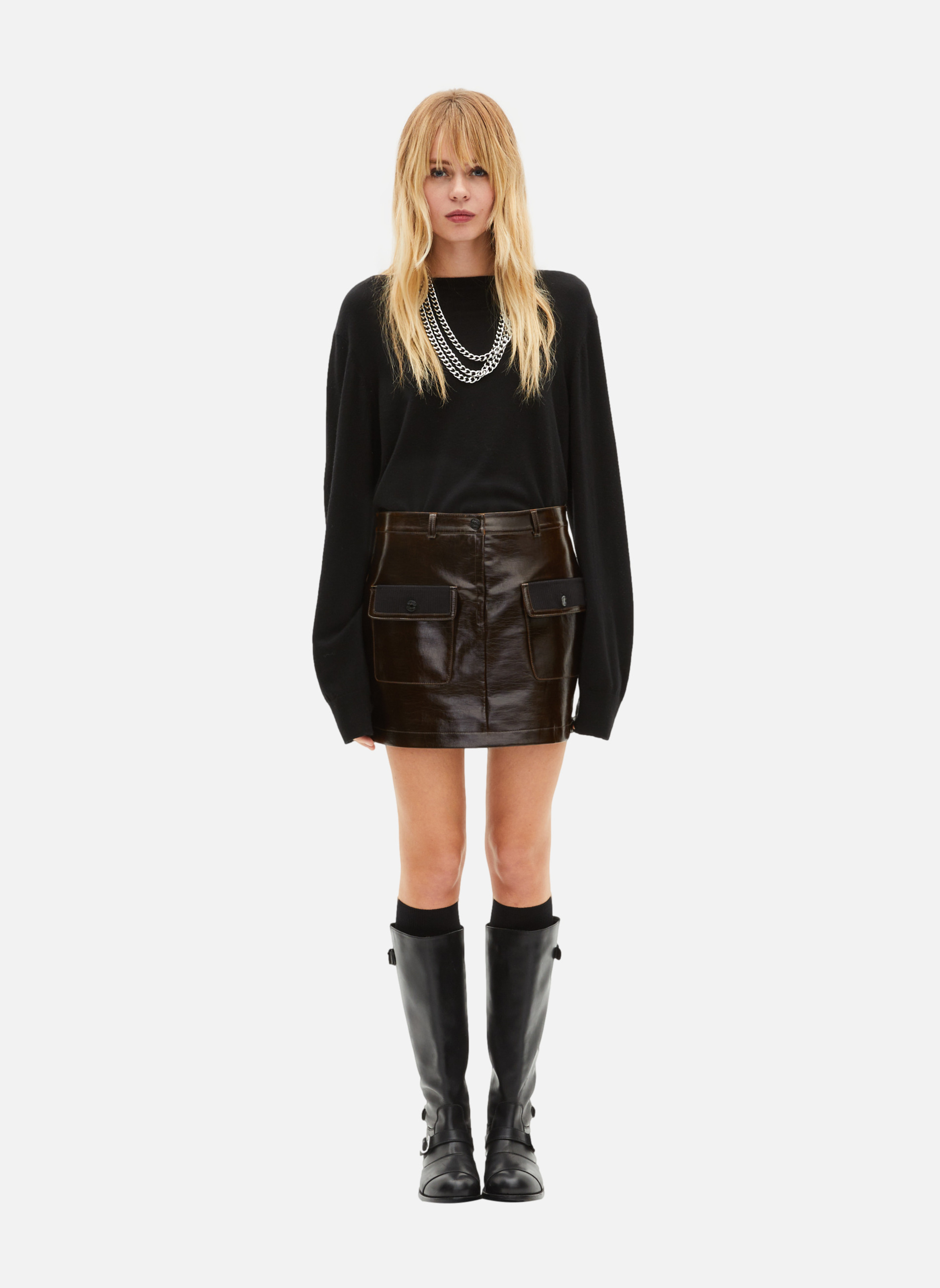 Short vinyl skirt THE KOOPLES Brown