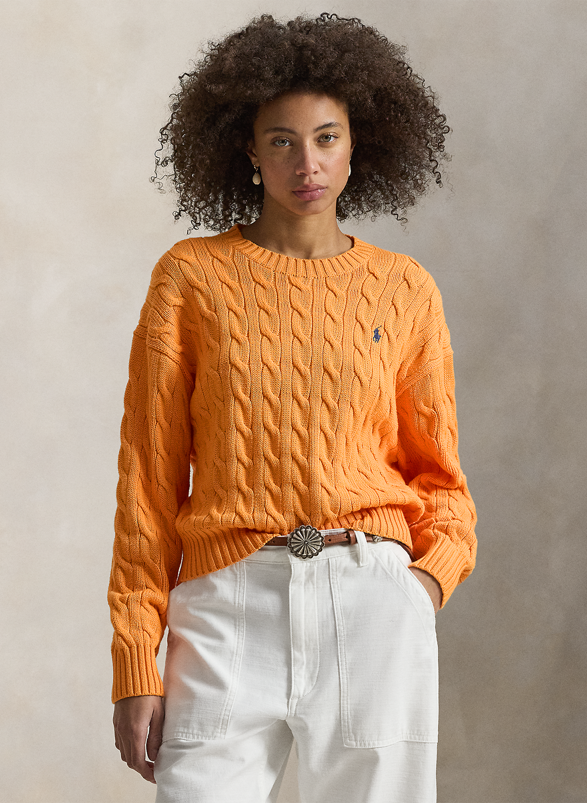 Rechte trui met ronde hals en geborduurd van gedraaid katoen. POLO RALPH LAUREN Oranje