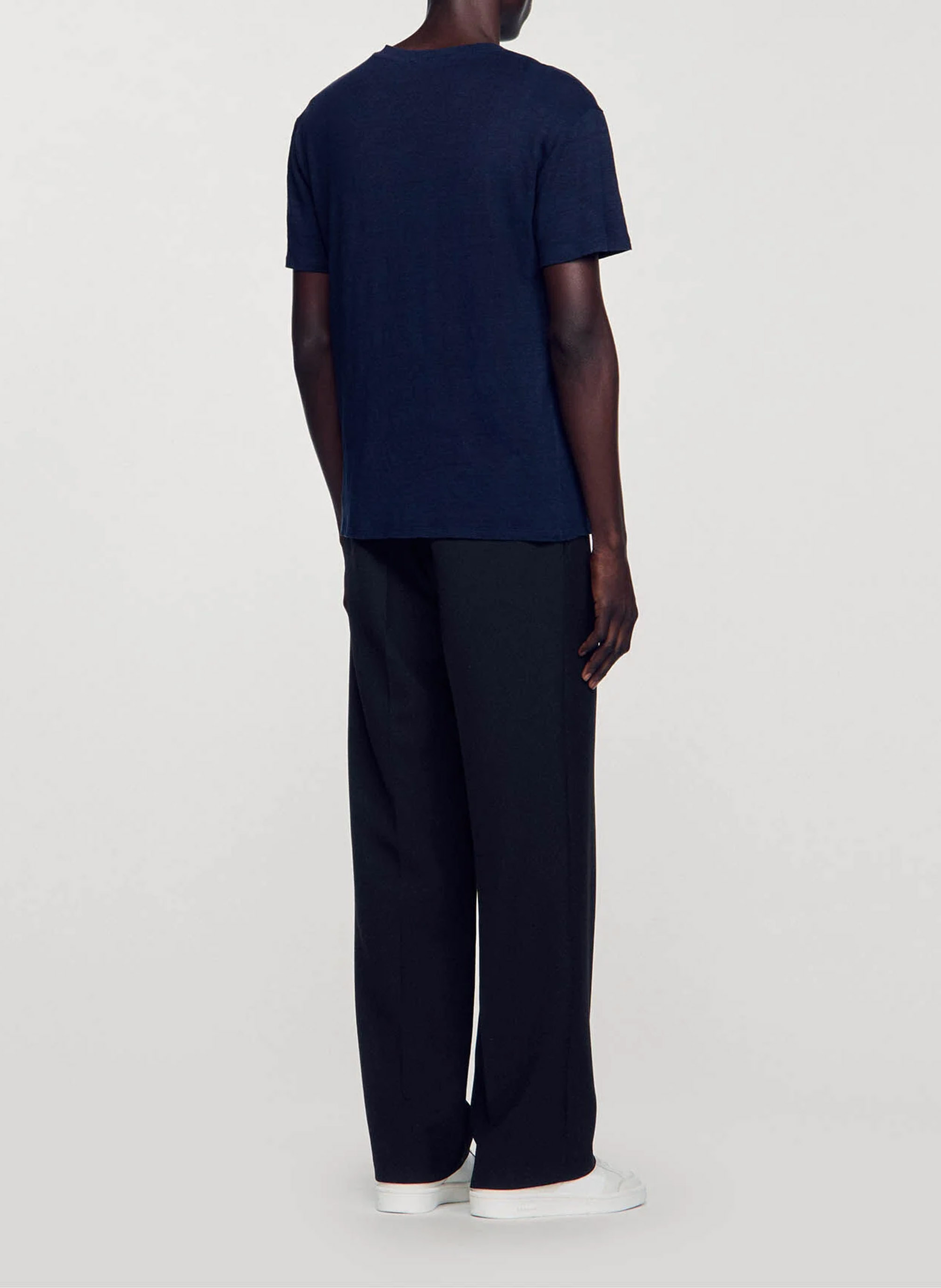 Regular-fit, linnen T-shirt met ronde hals SANDRO Blauw