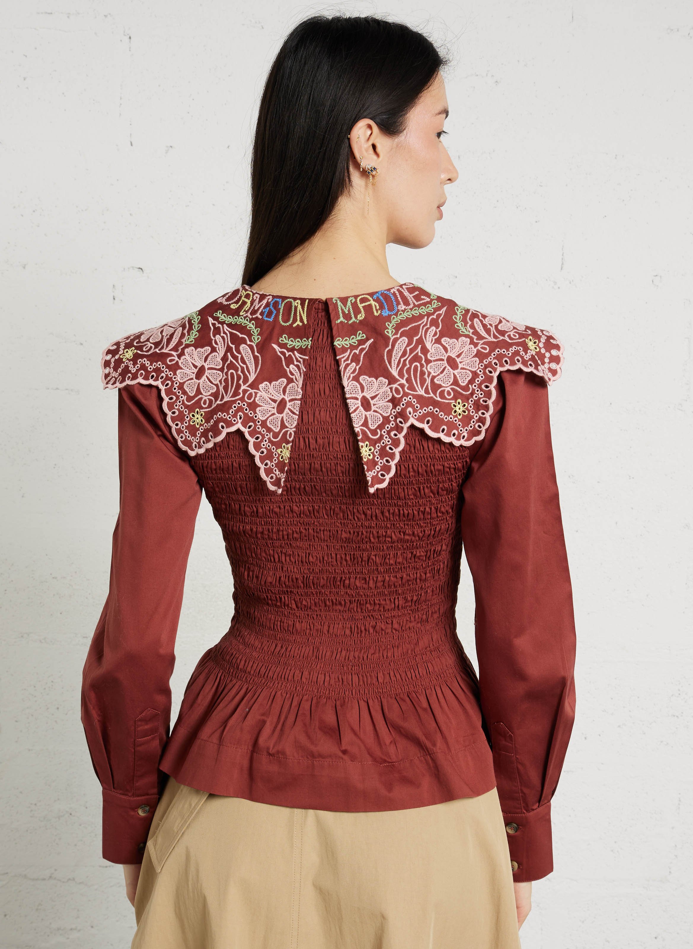 Top boutonné ajusté en coton bio DAMSON MADDER Rouge