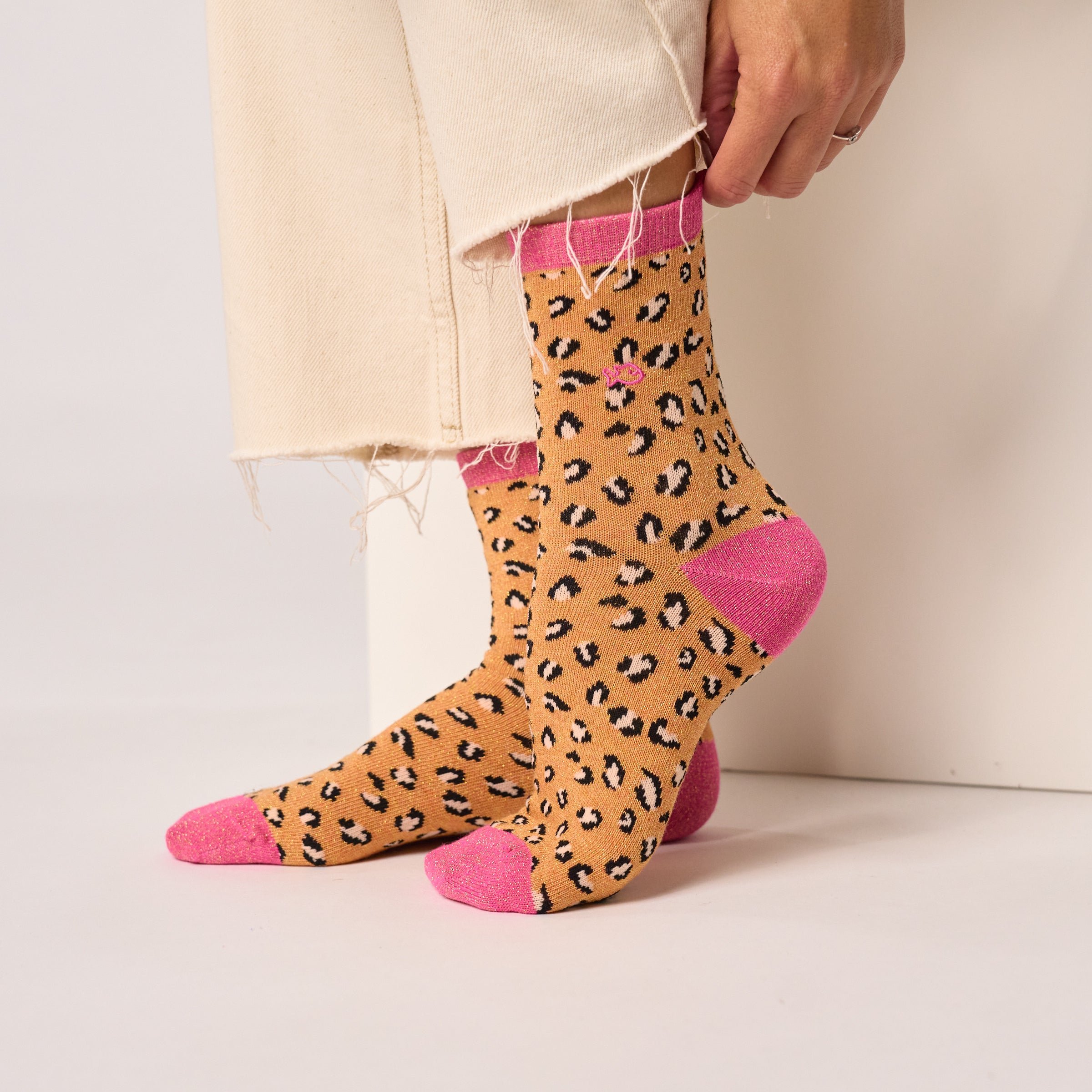 Leopard Combed Cotton Socks BILLYBELT Orange