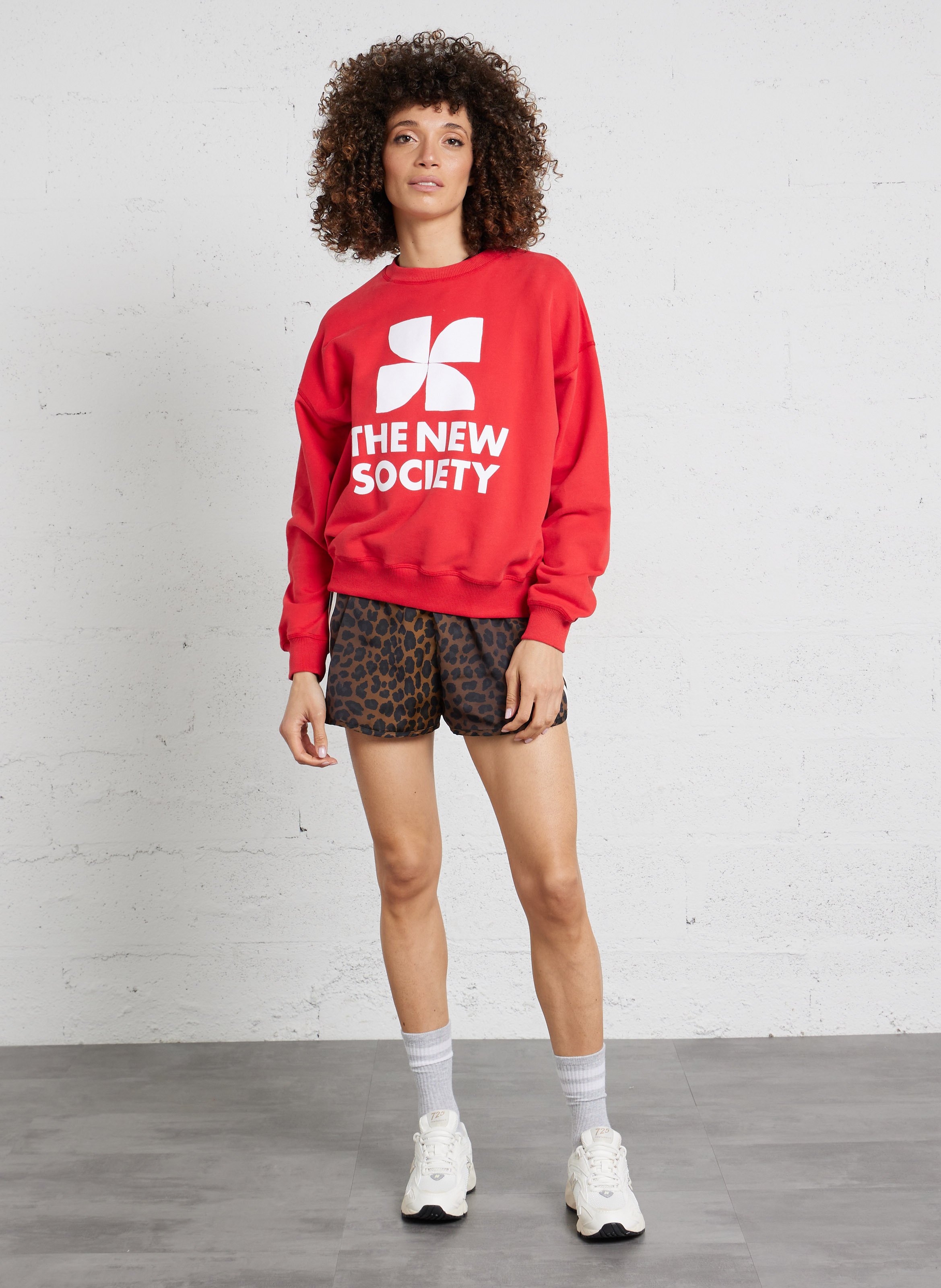 Oversized cotton sweatshirt with round neck THE NEW SOCIETY Red