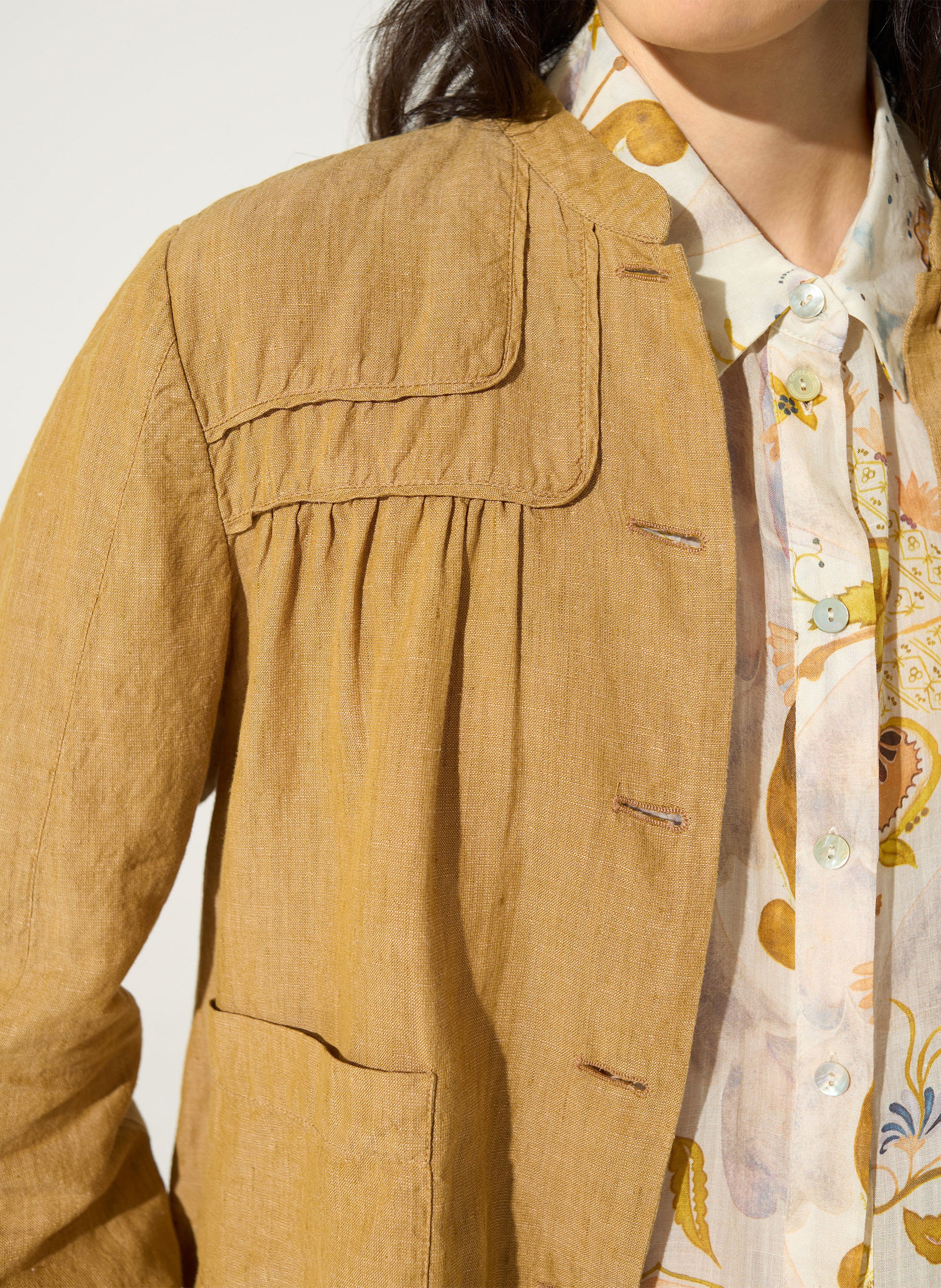 Jasje met ronde hals - linnenblend COTELAC Bruin