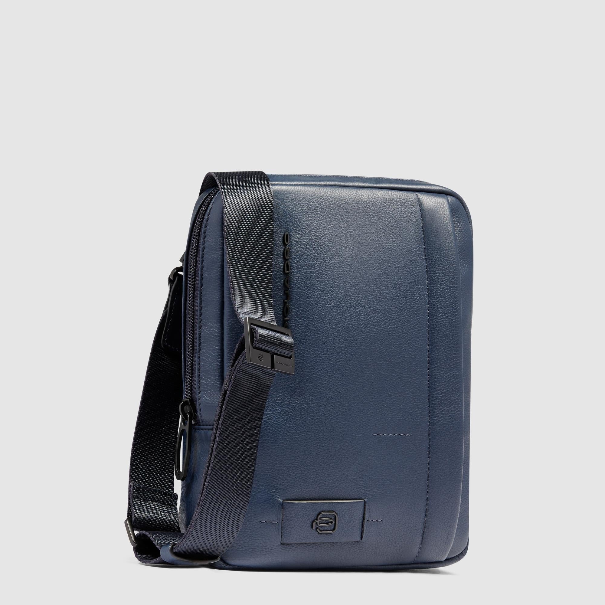 Men's crossbody bag for iPad® mini in leather with RFID protection, small size PIQUADRO Blue