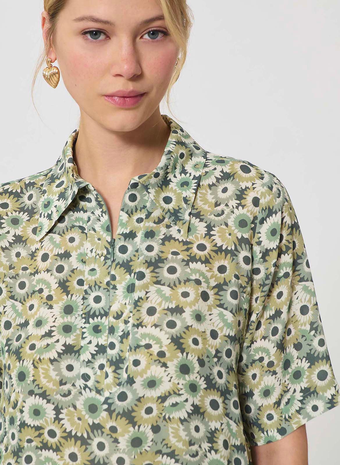 Top fluide manches courtes imprimé TARA JARMON Vert