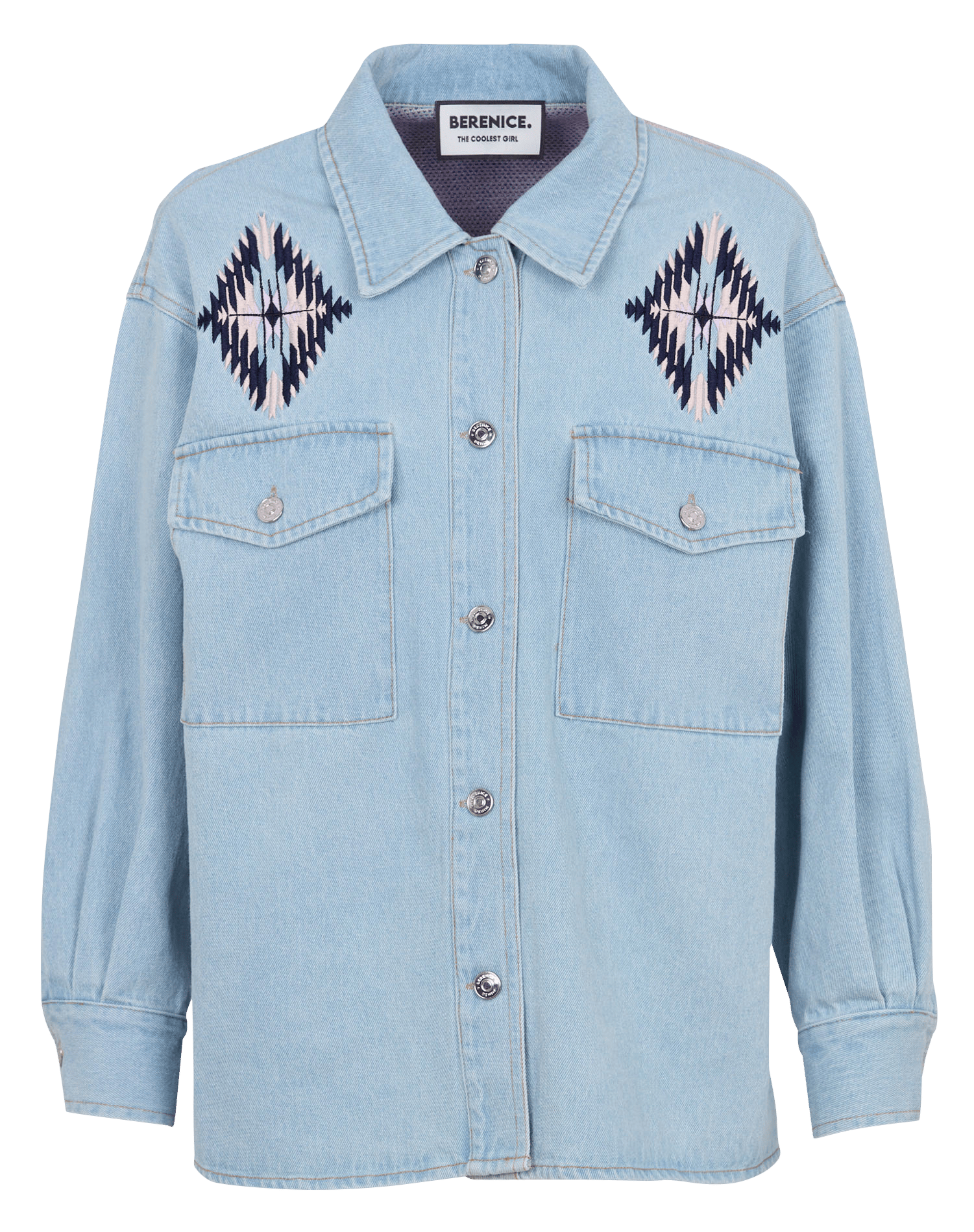 Veste oversize col classique en coton brodé BERENICE Bleu