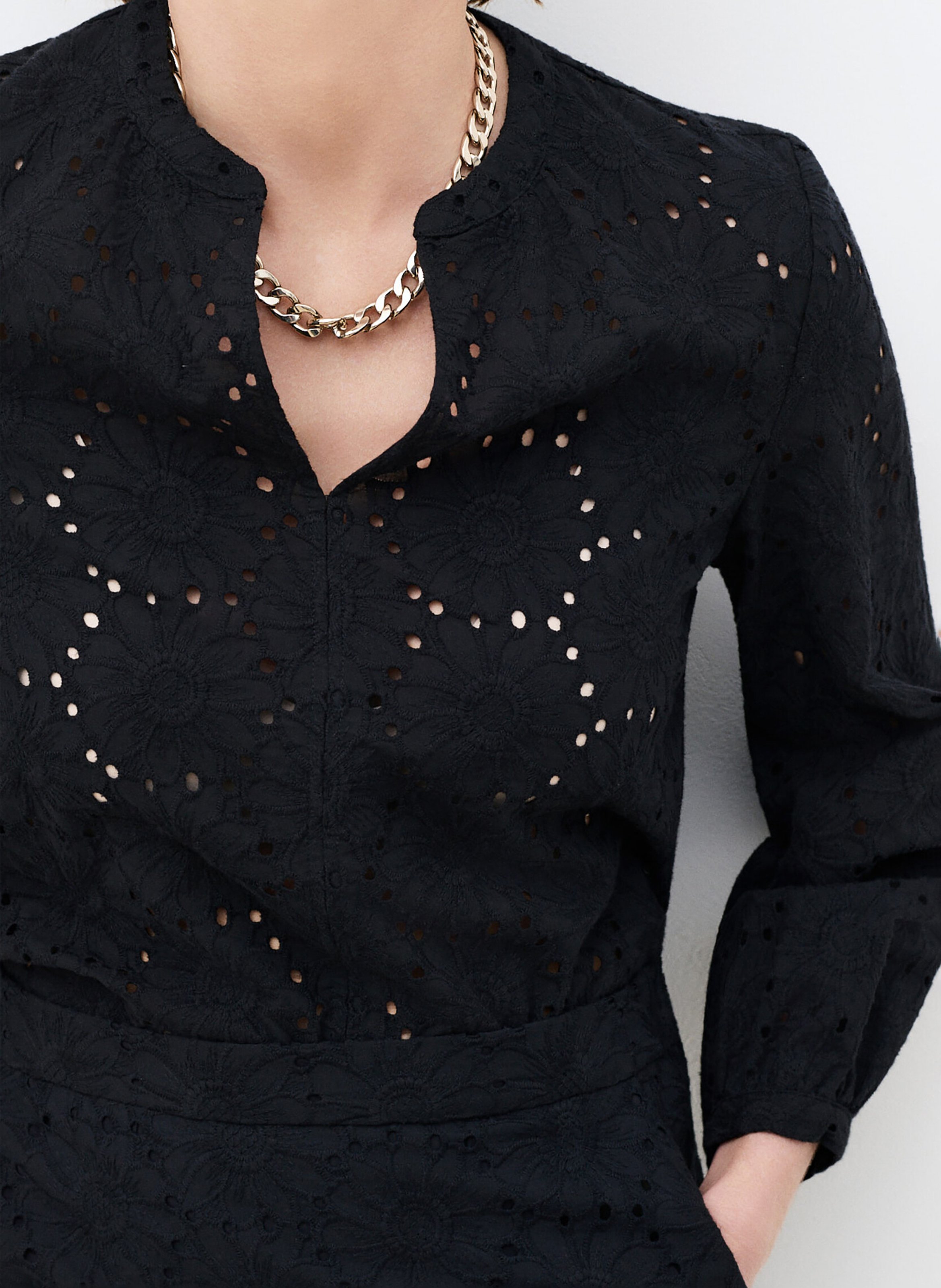 Blouse col V en coton CAROLL Noir