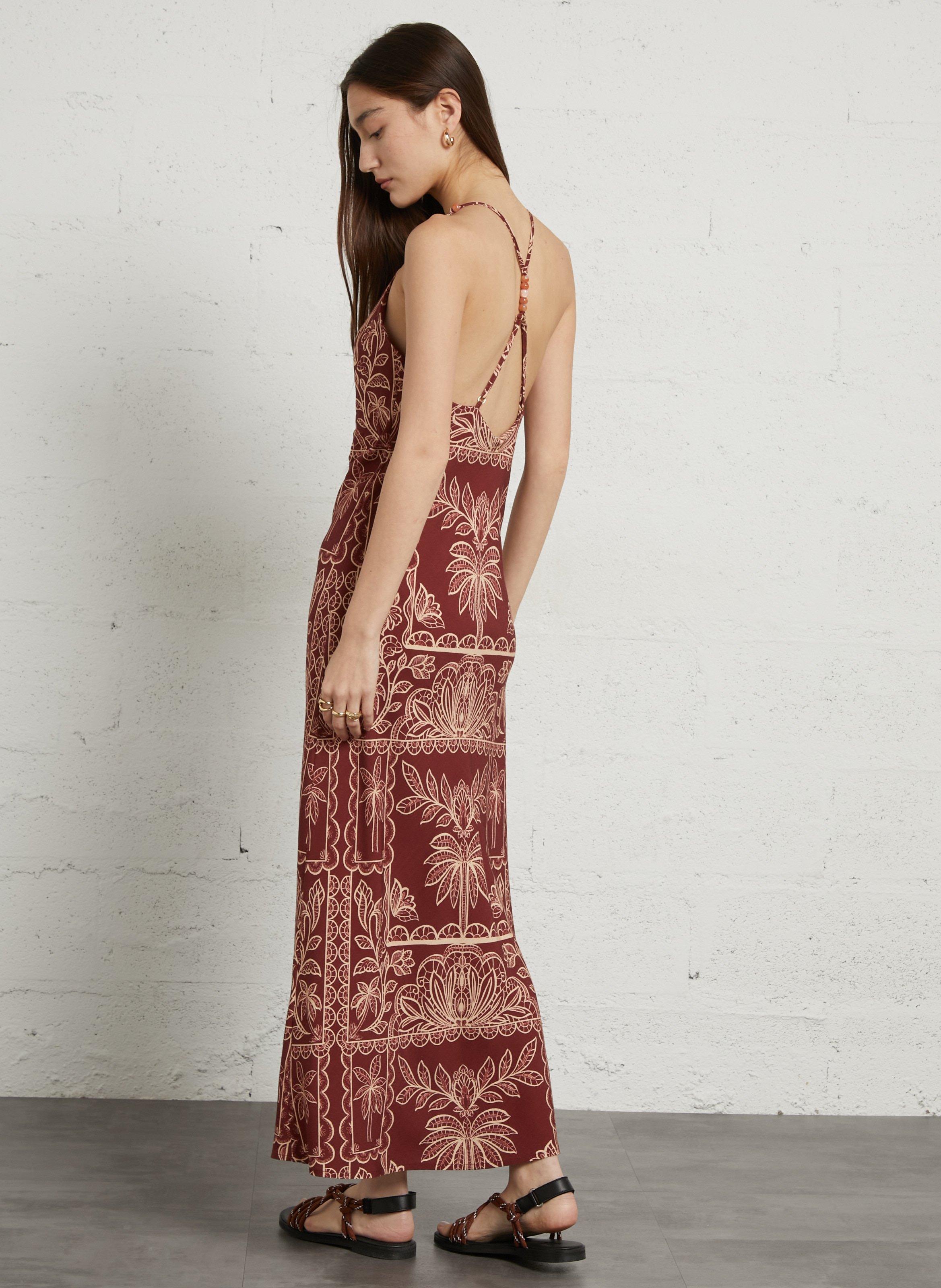 Robe longue droite imprimée LA PETITE ETOILE Marron