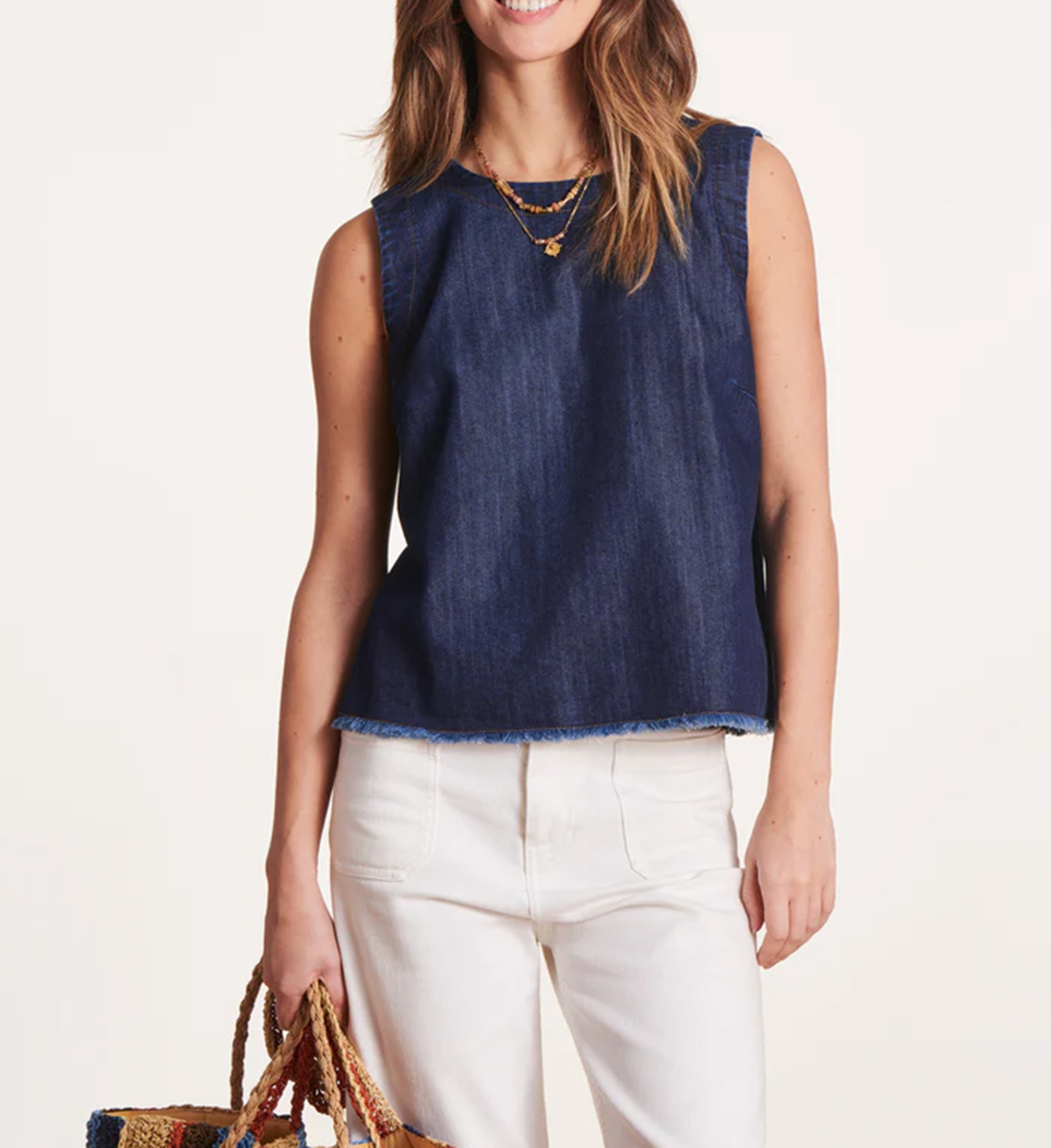 Weites Top mit Rundhalsausschnitt aus Wollmix LA FEE MARABOUTEE Blau