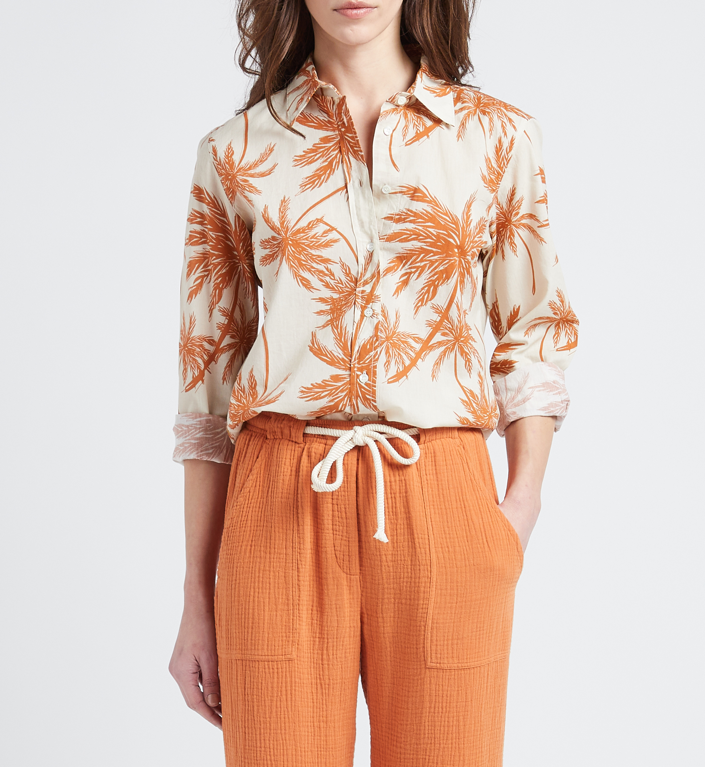 Straight printed cotton shirt HARTFORD Orange