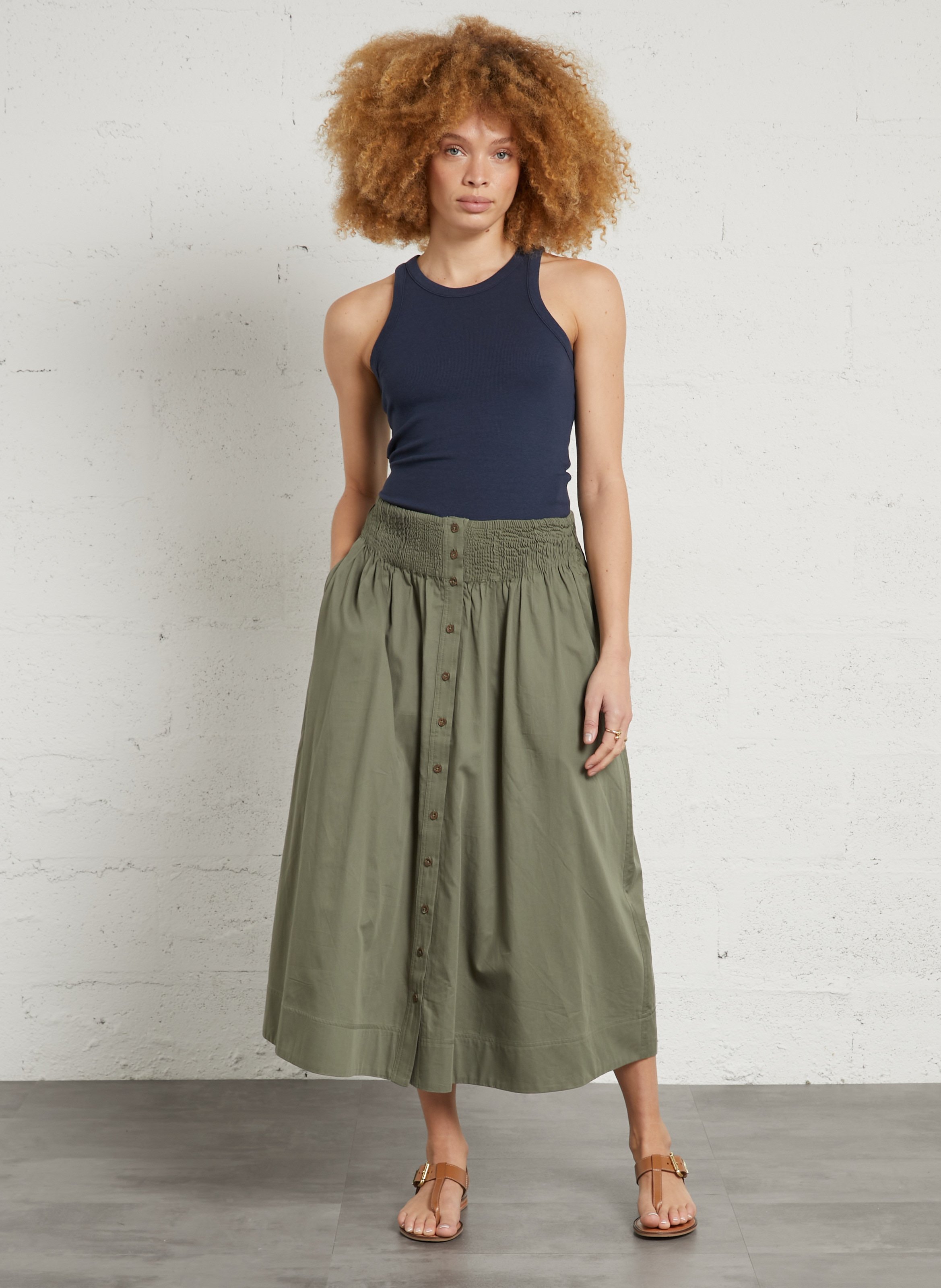 Jupe midi en coton Vert