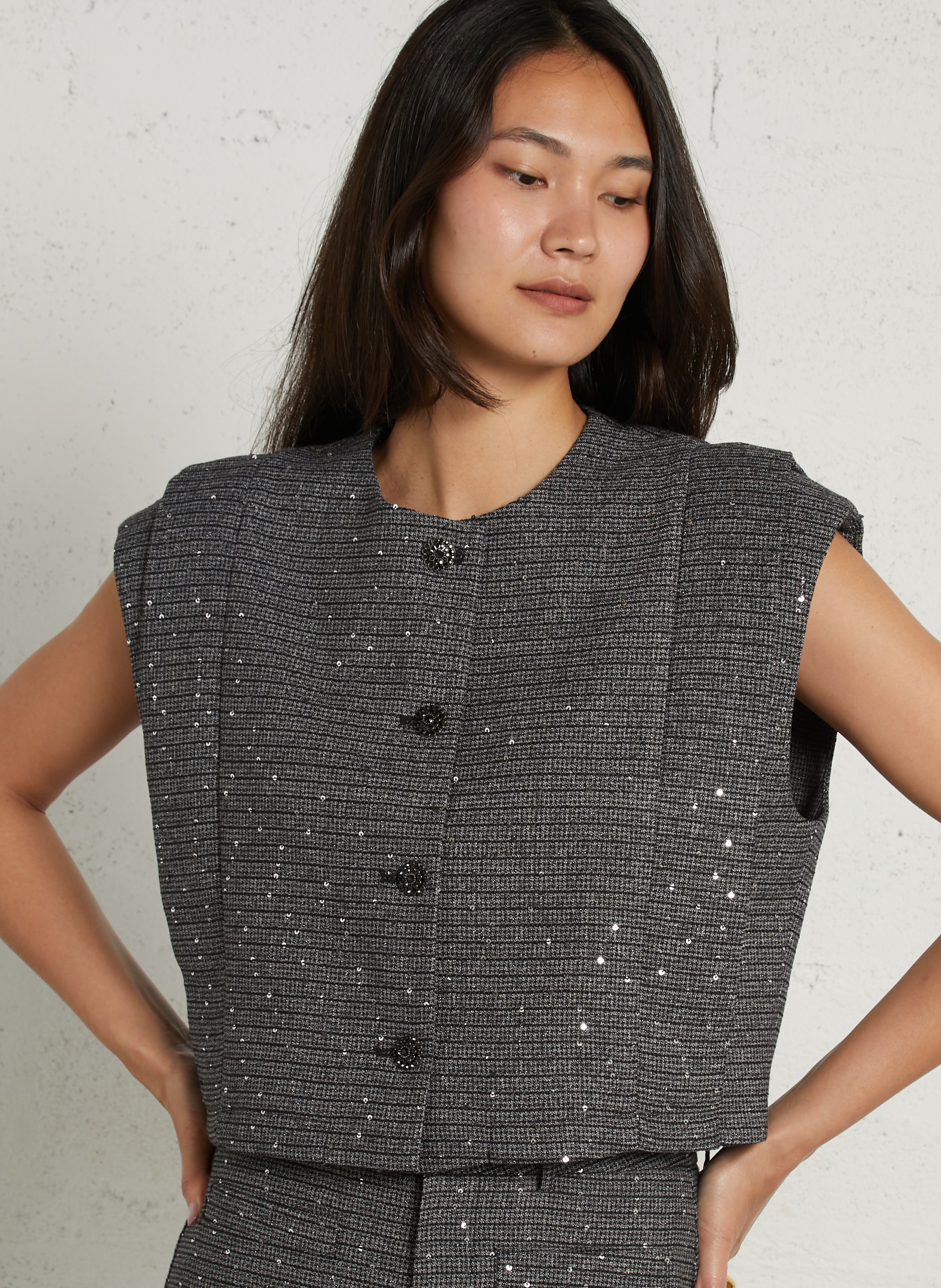 Oversized round-neck sequin jacket SUNCOO