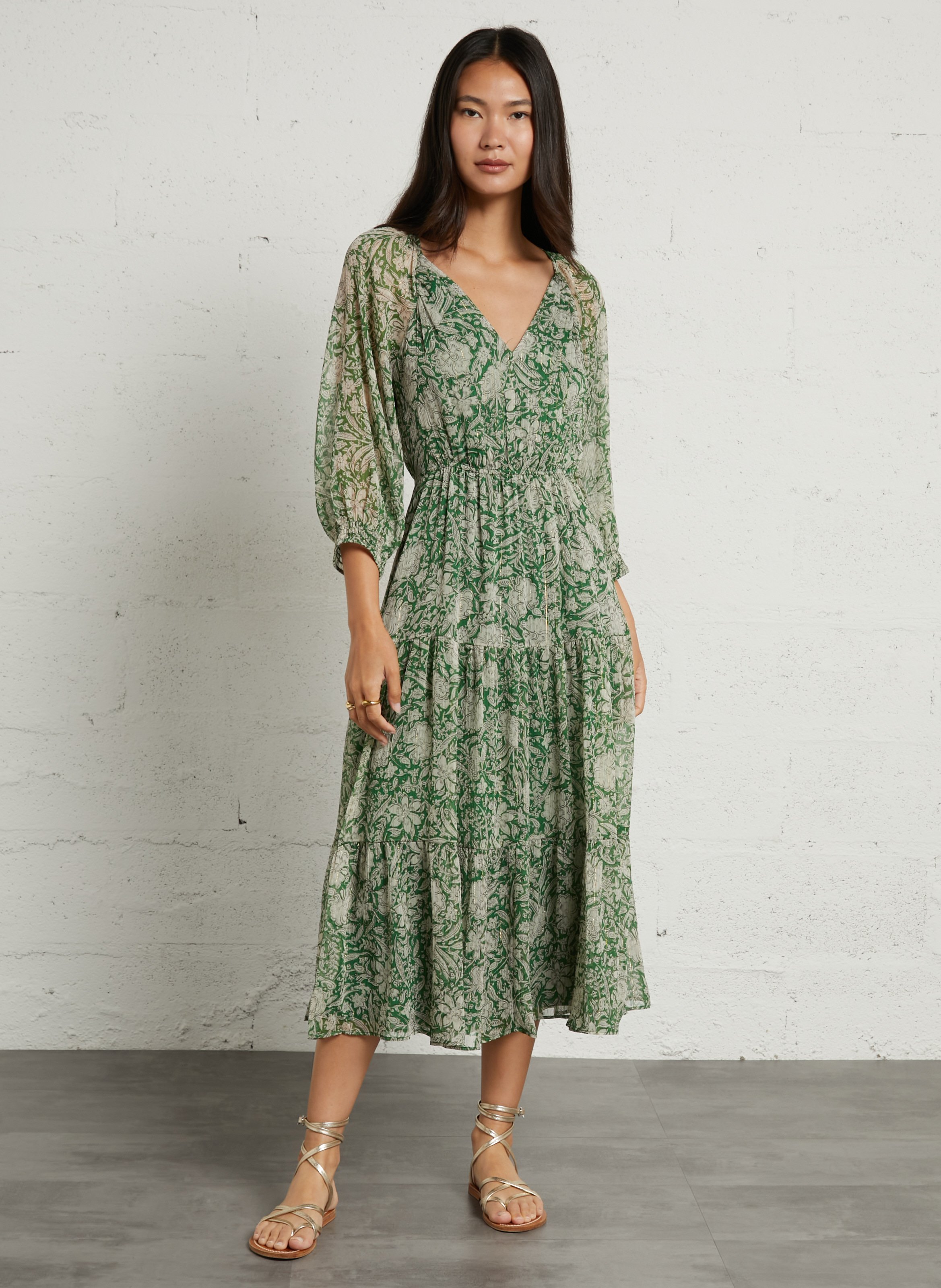 Robe longue col V  SUD EXPRESS Vert
