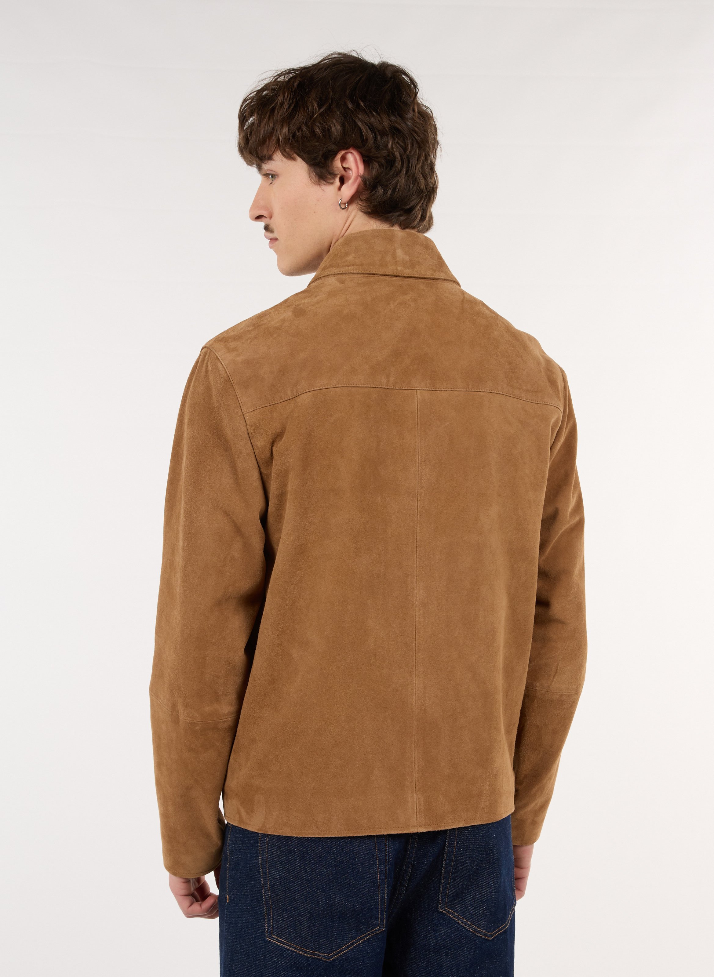 Recht, suède jack met klassieke kraag SAISON 1865 Beige