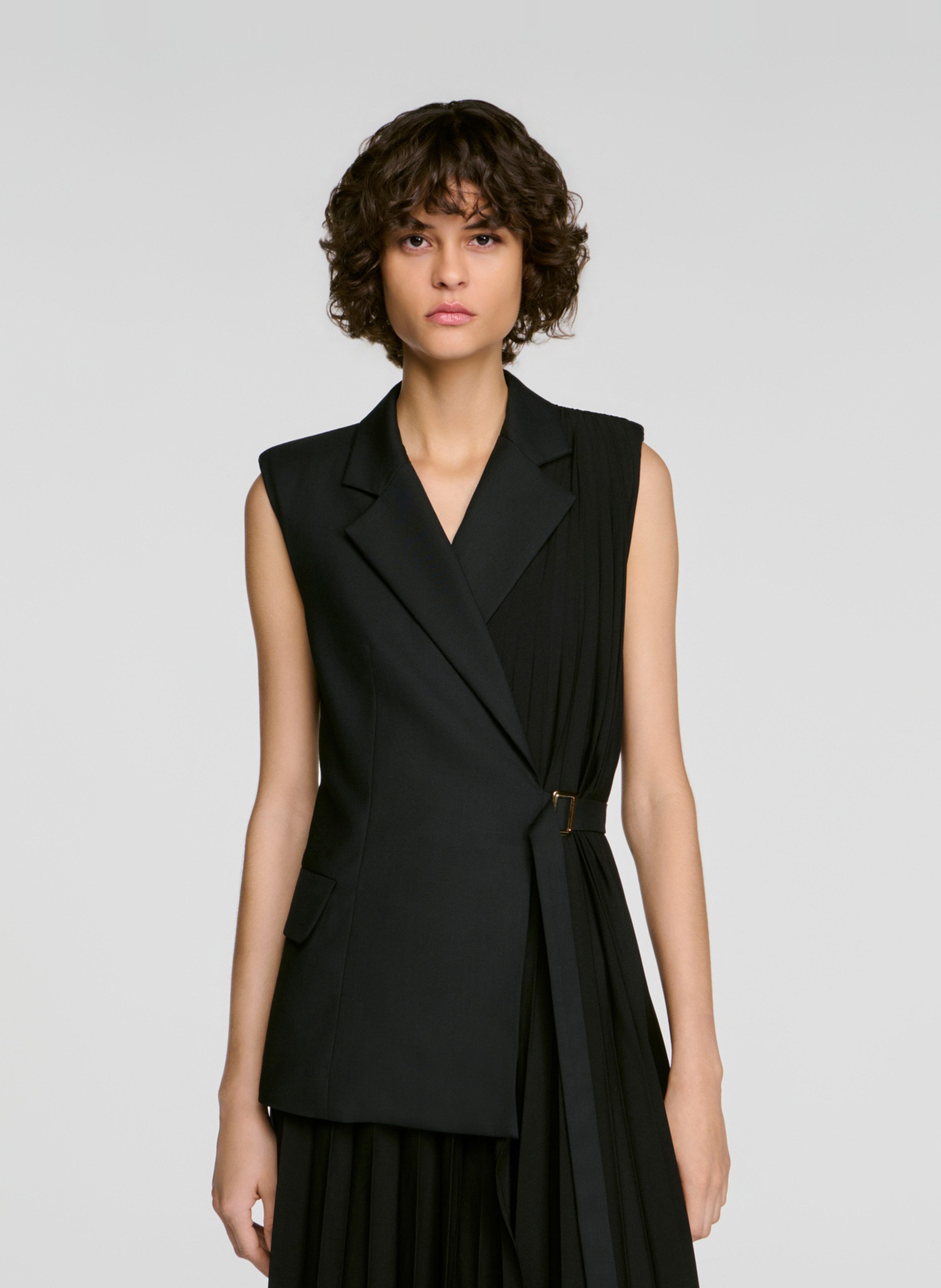 Robe longue cintrée plissée SANDRO Noir