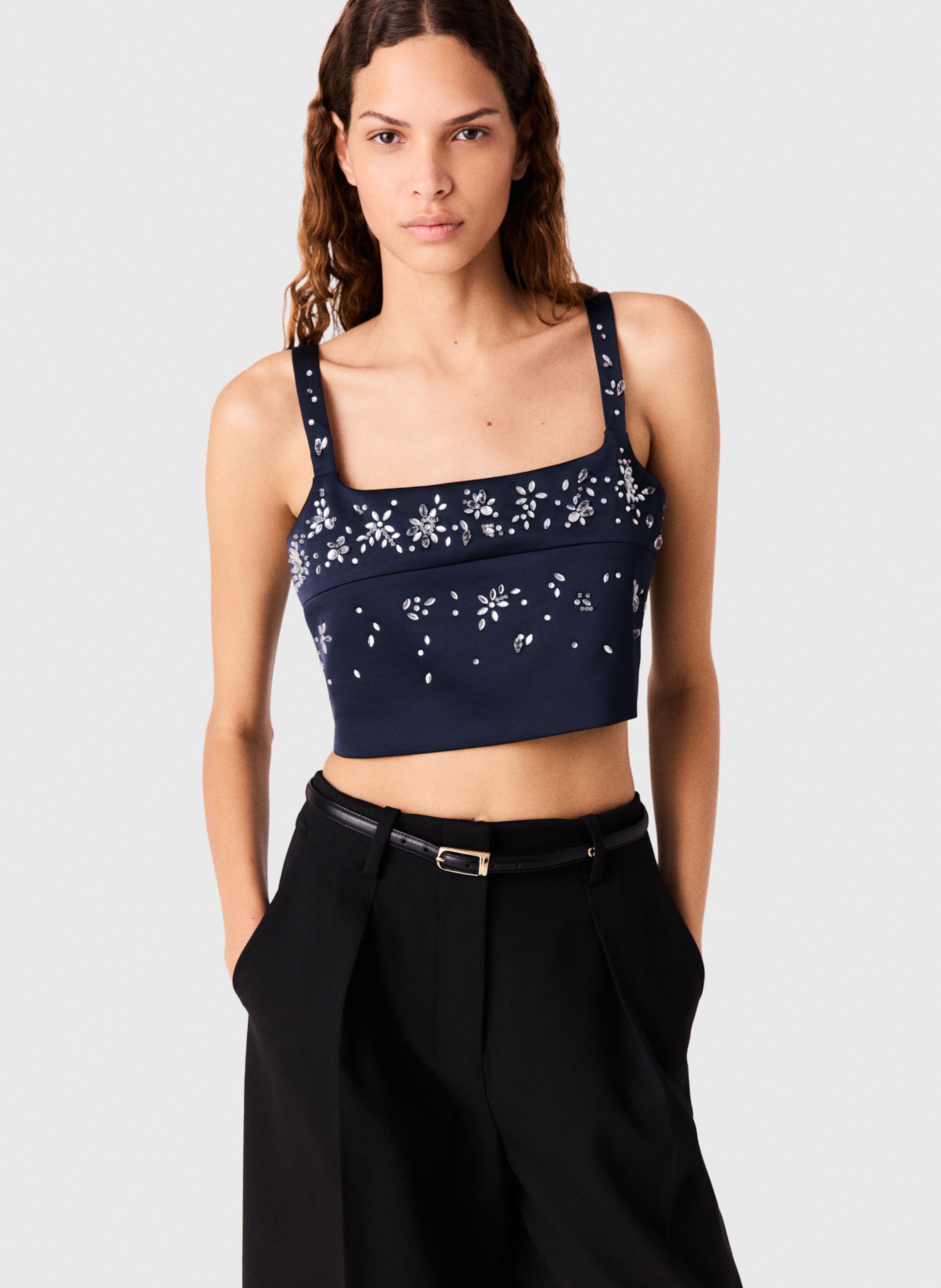Korte top met bandjes en strasssteentjes MAJE Blauw