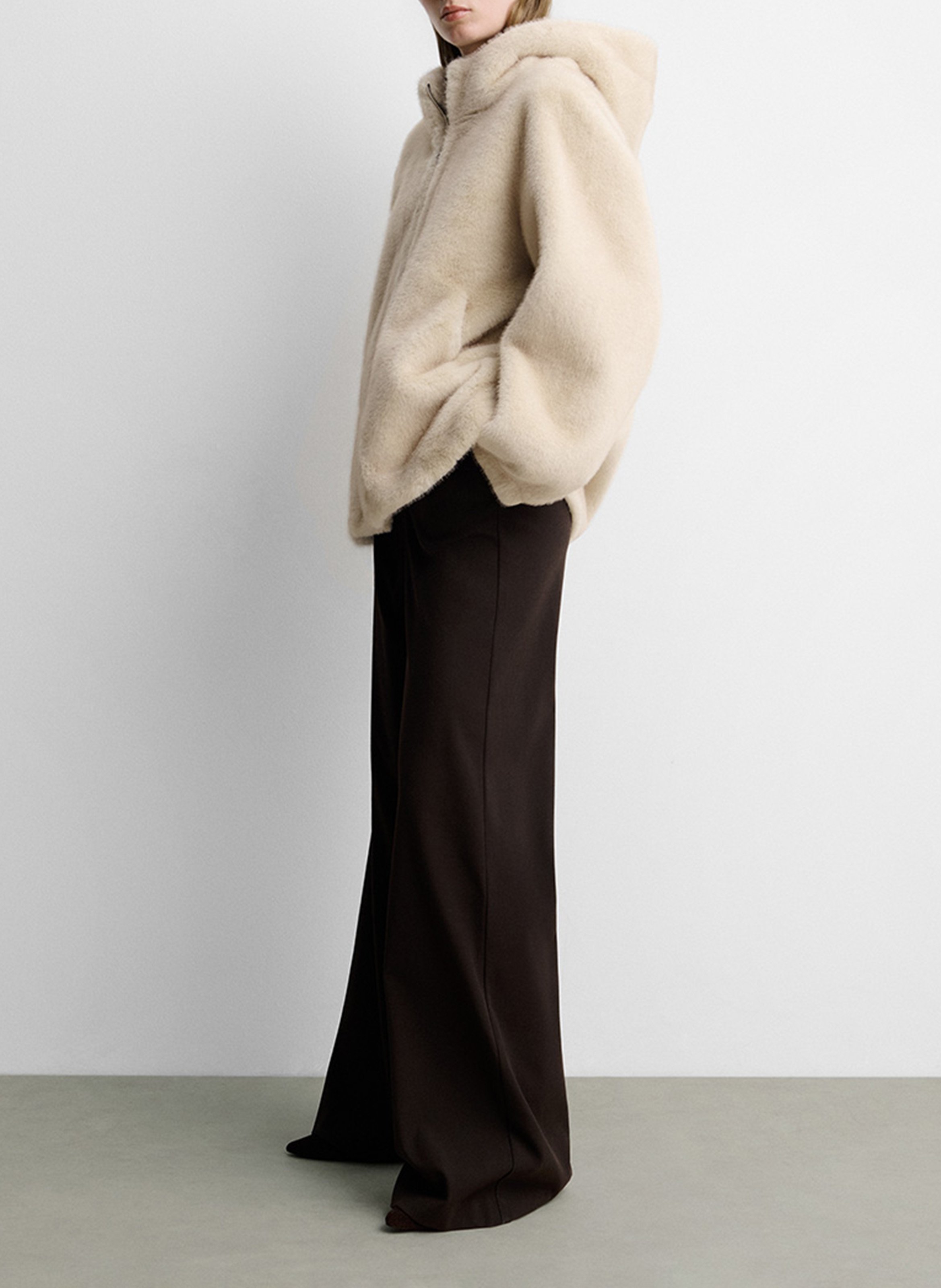 Ruime jas met capuchon in imitatiebontlook SIMORRA Beige