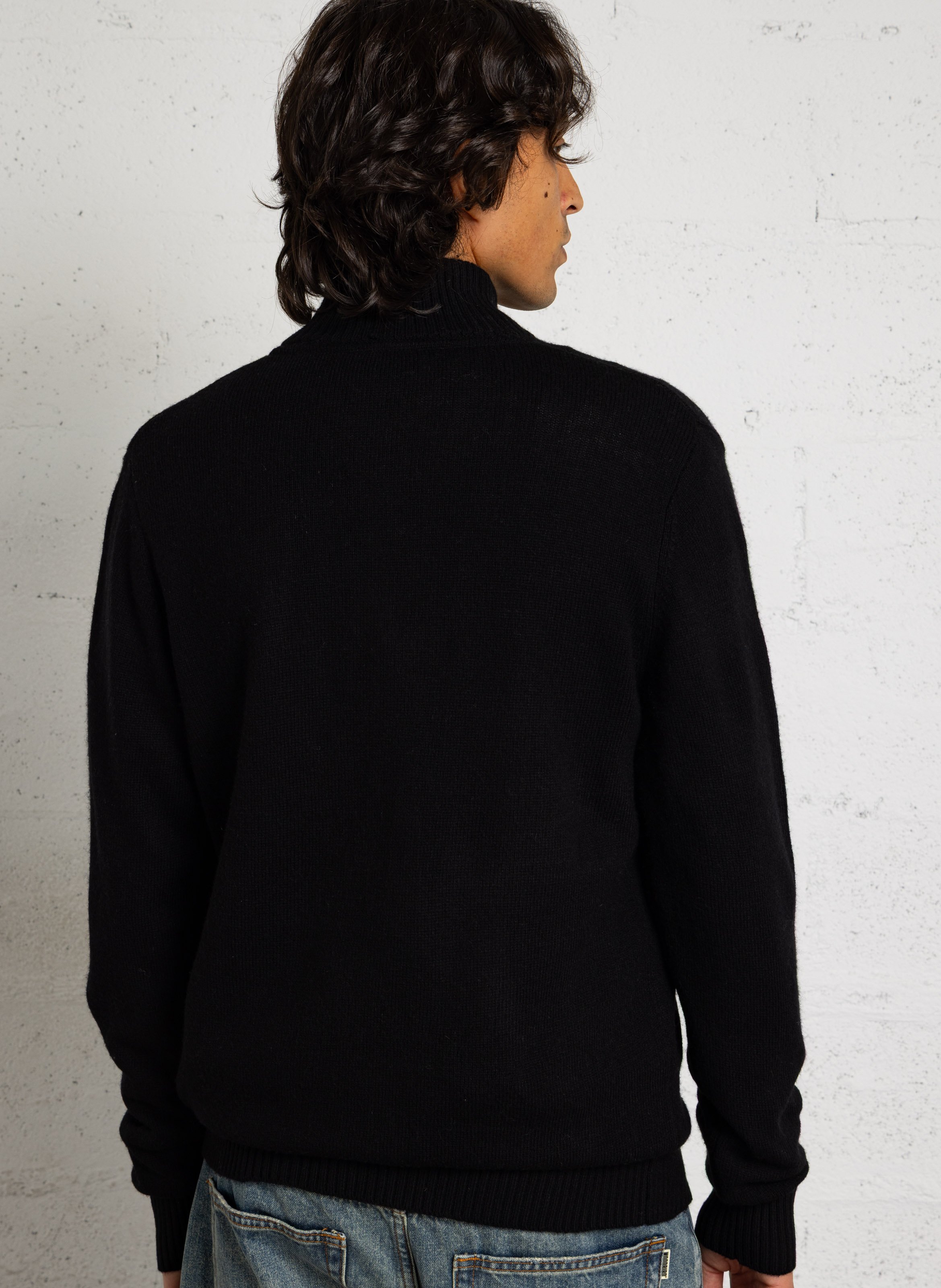 Straight wool blend high neck embroidered sweater SCHOTT Black