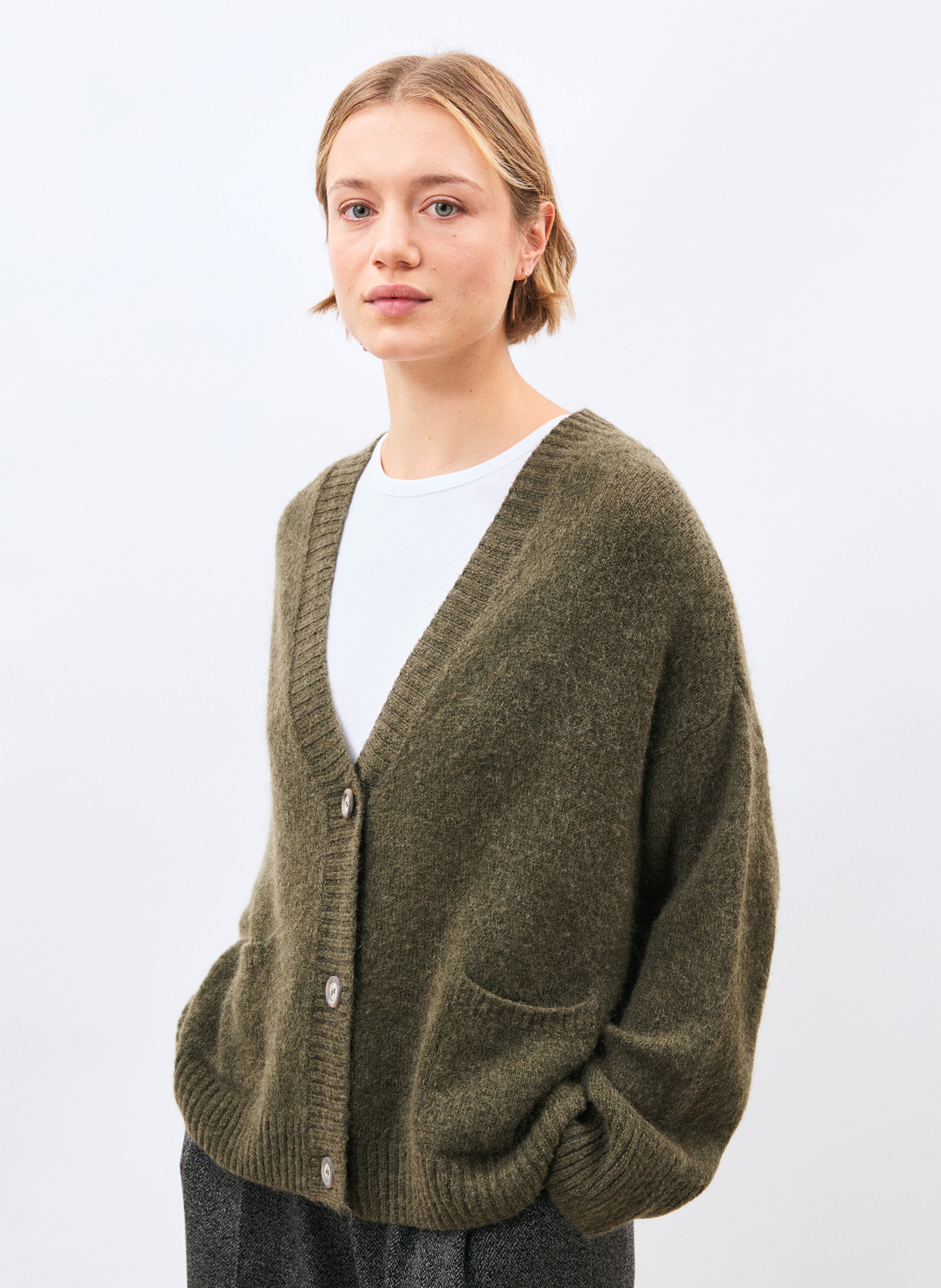 Cardigan ample col V  HUMILITY Kaki