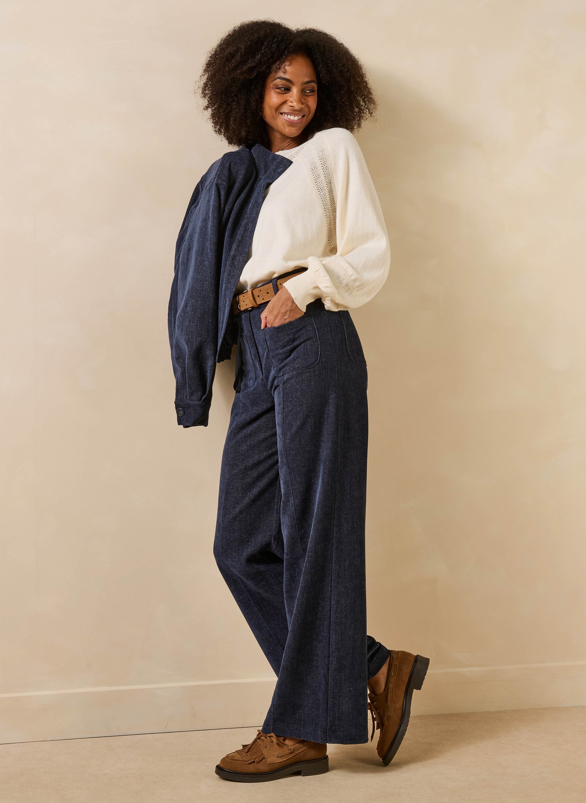 Pantalon large taille haute LA FEE MARABOUTEE Bleu
