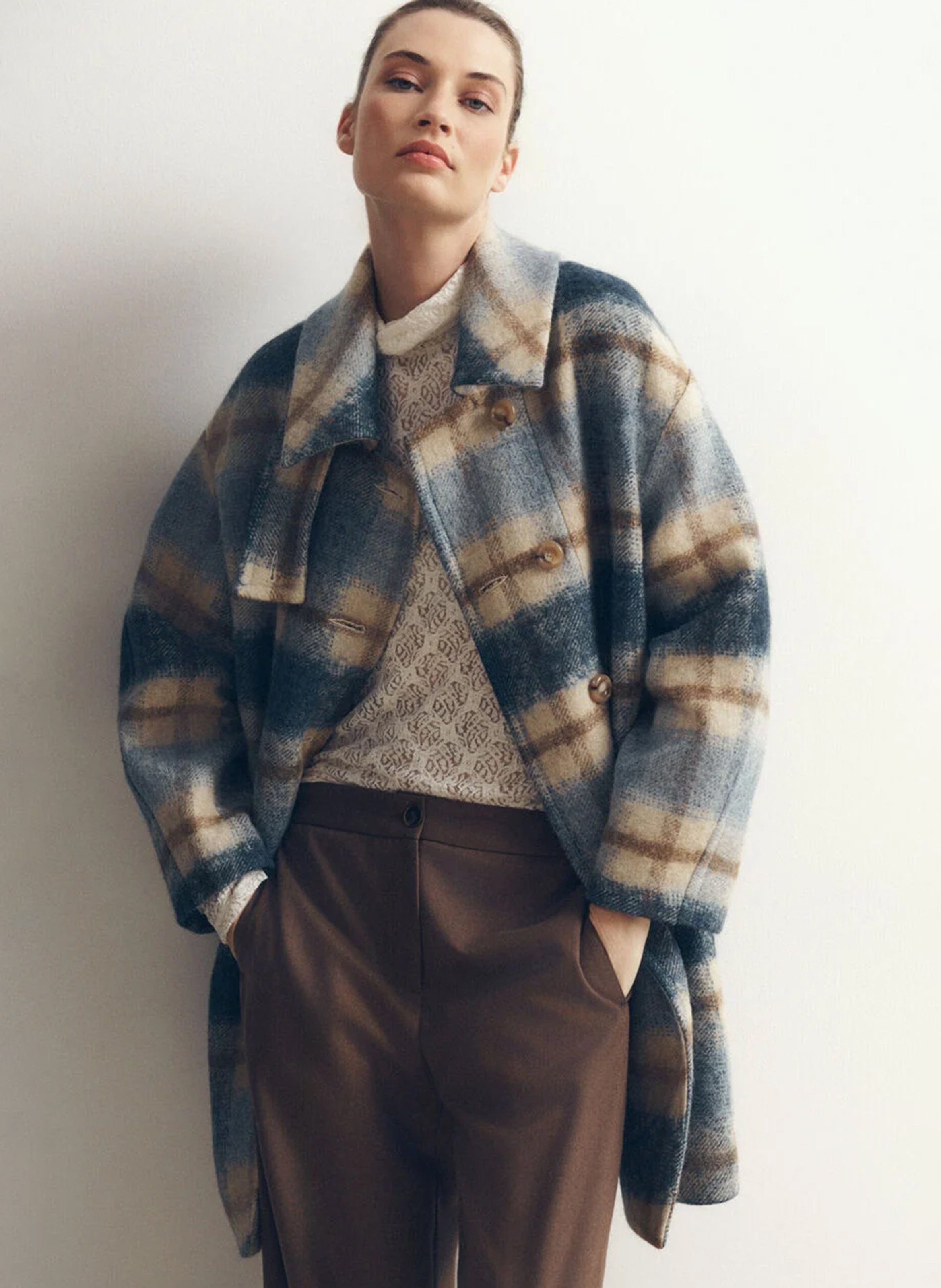 Mid-length checked coat CAROLL Blue