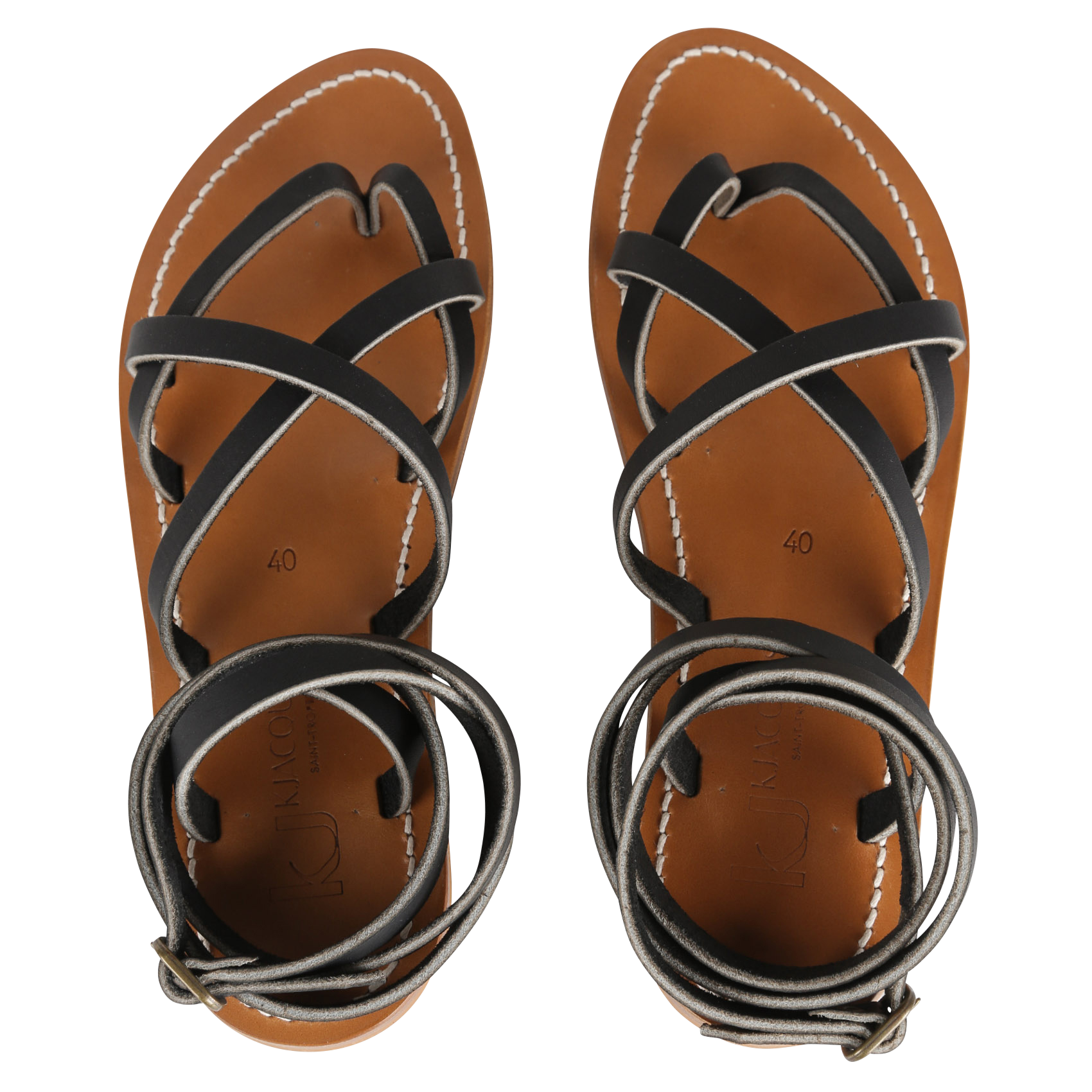 Flat leather sandals K JACQUES Black