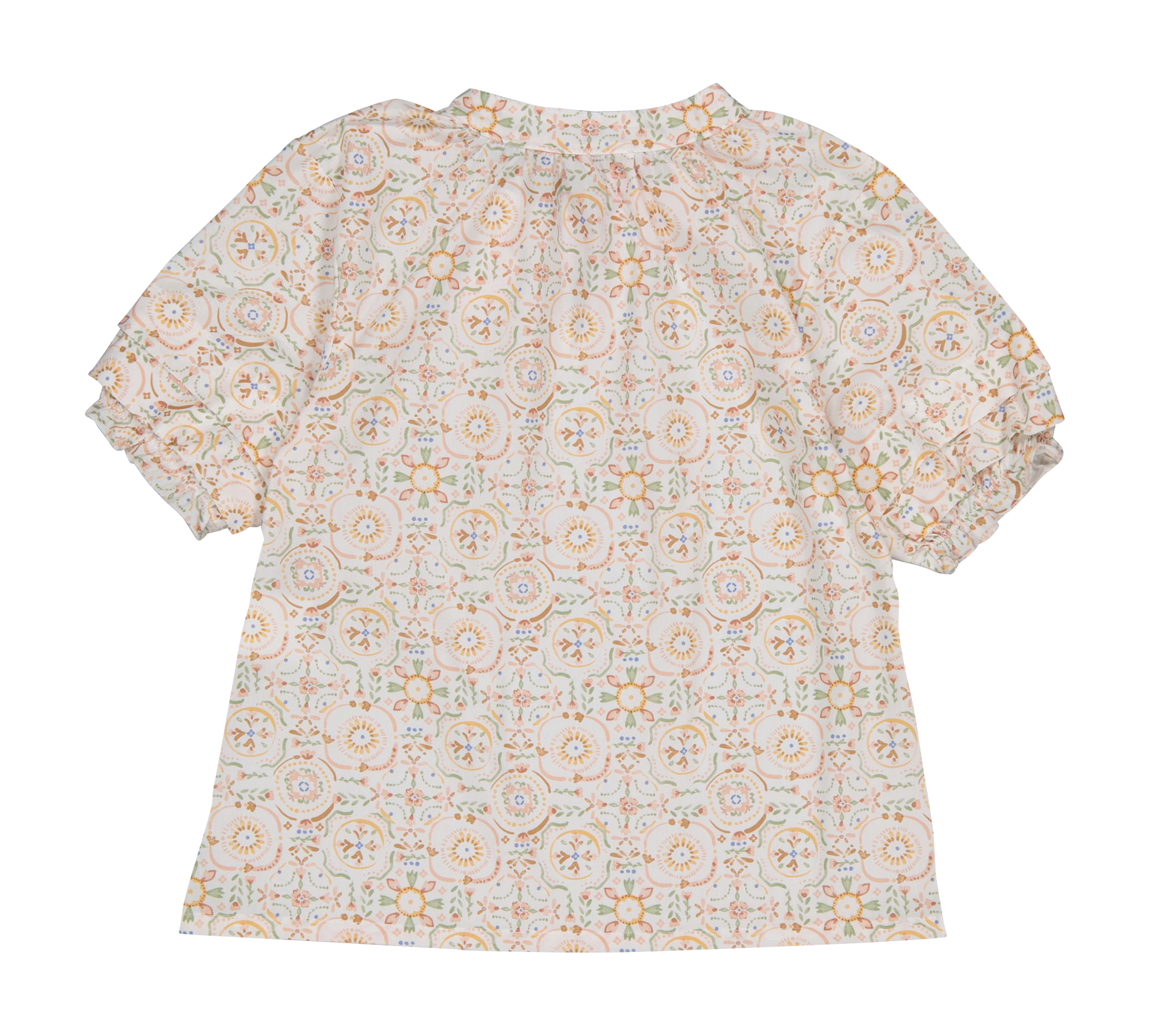 Blouse col tunisien imprimée en coton bio PETITE LUCETTE Beige