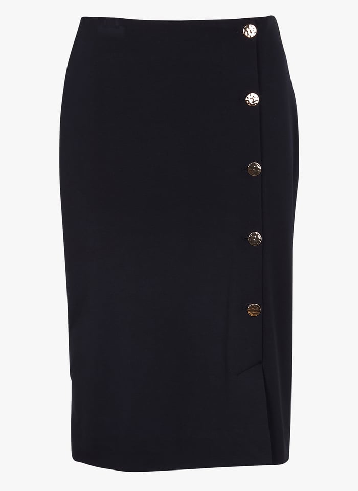 Jupe droite midi taille haute avec boutons d coratifs Bleu
