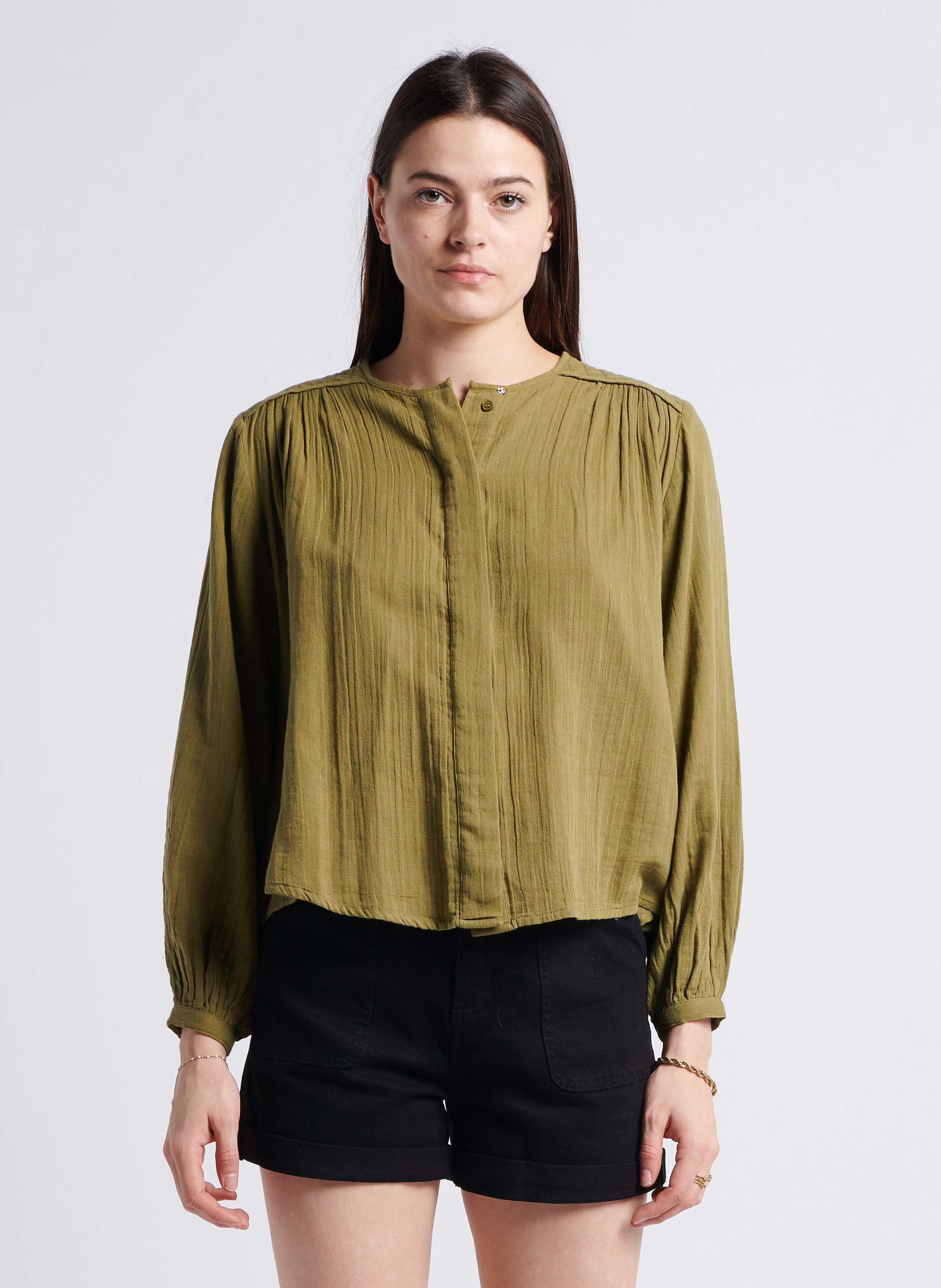 Chemise ample col rond en coton LA PETITE ETOILE Kaki