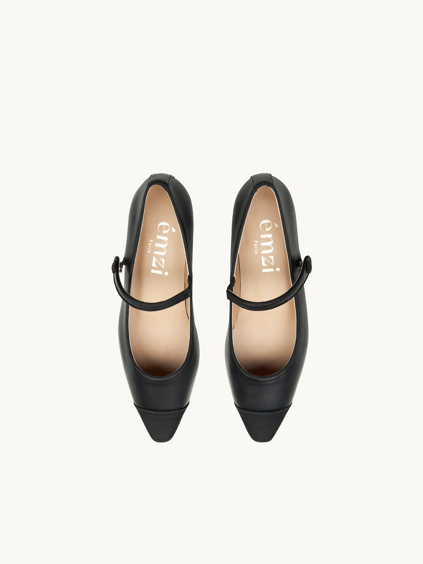 Pointed toe ballet flats with small heel in smooth leather EMZI PARIS Black