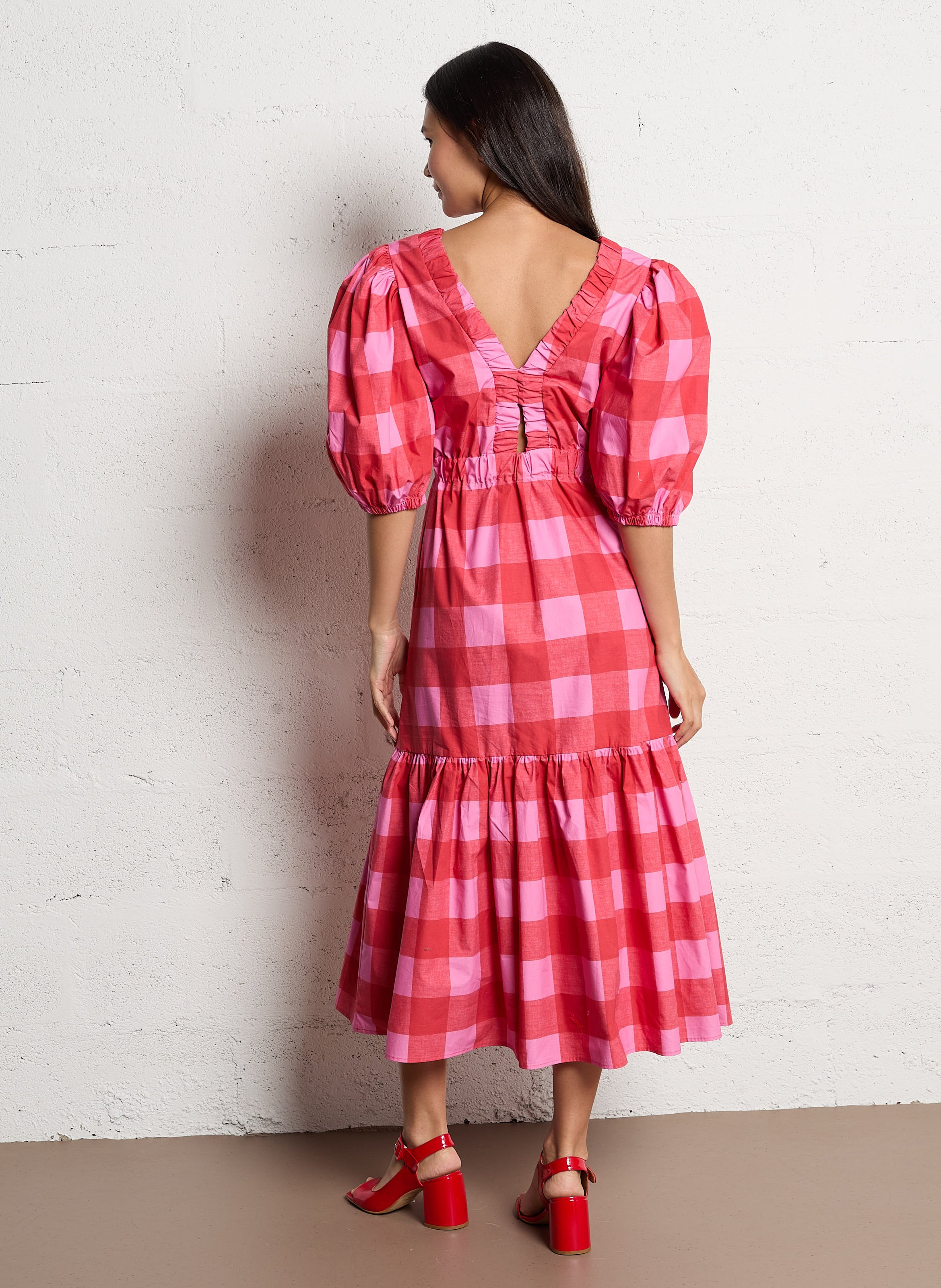 Fitted cotton V-neck maxi dress DR BLOOM Red