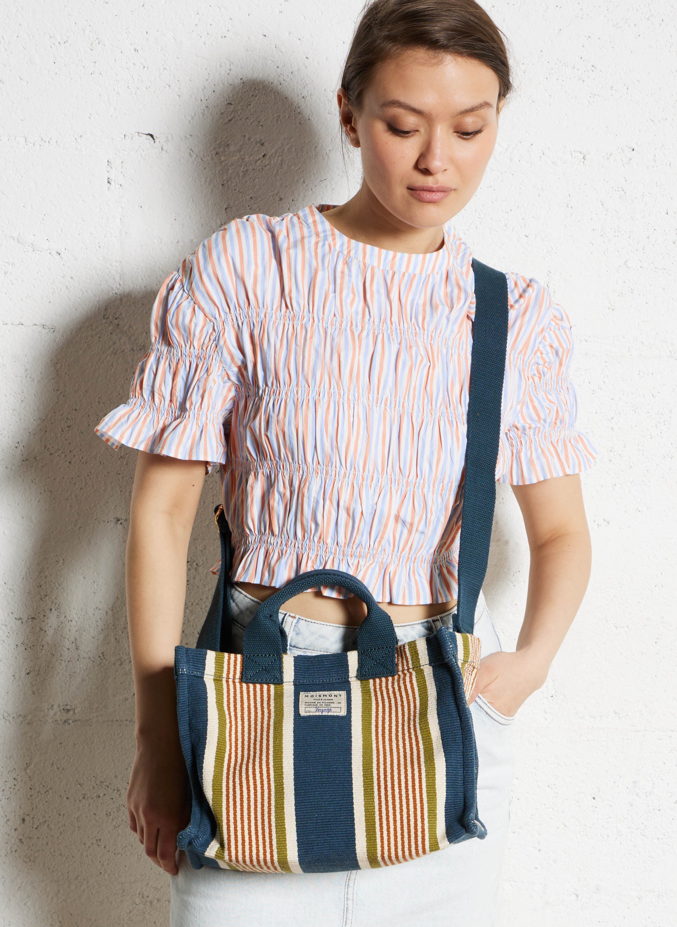 Mini cabas en coton Bleu