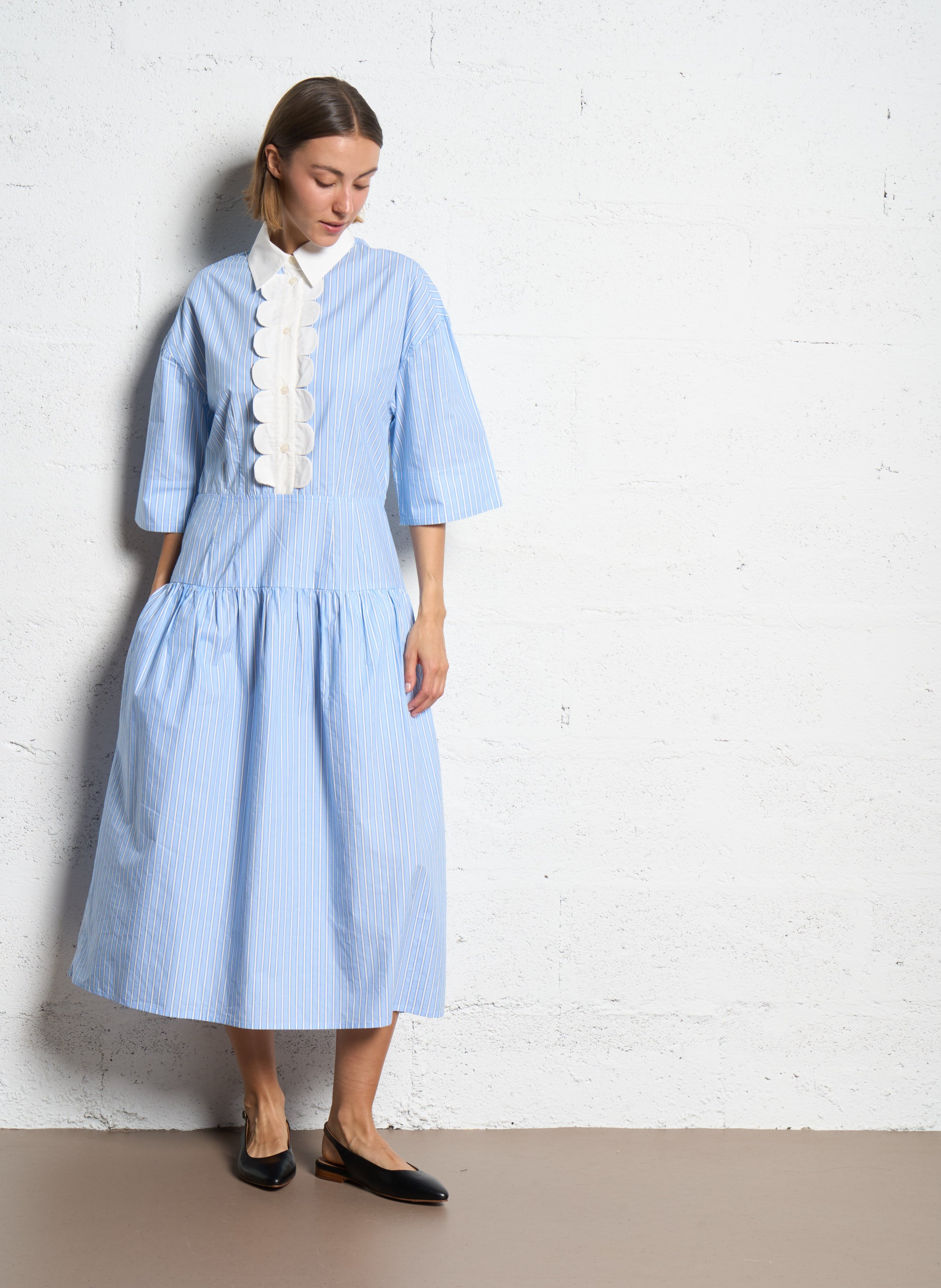 Robe longue col classique en coton bio STELLA NOVA Bleu