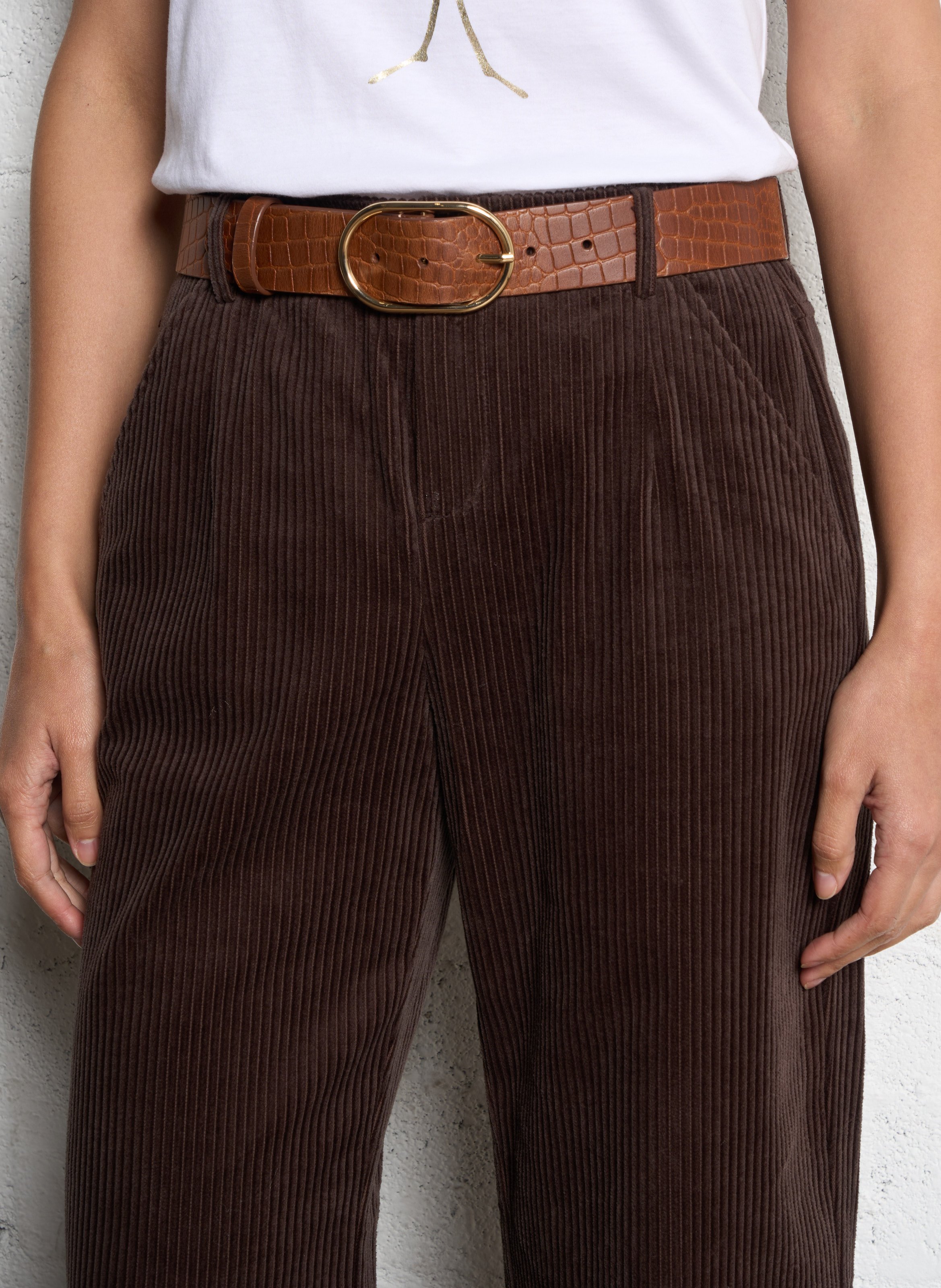 Ceinture en cuir embossé croco ONE STEP Marron