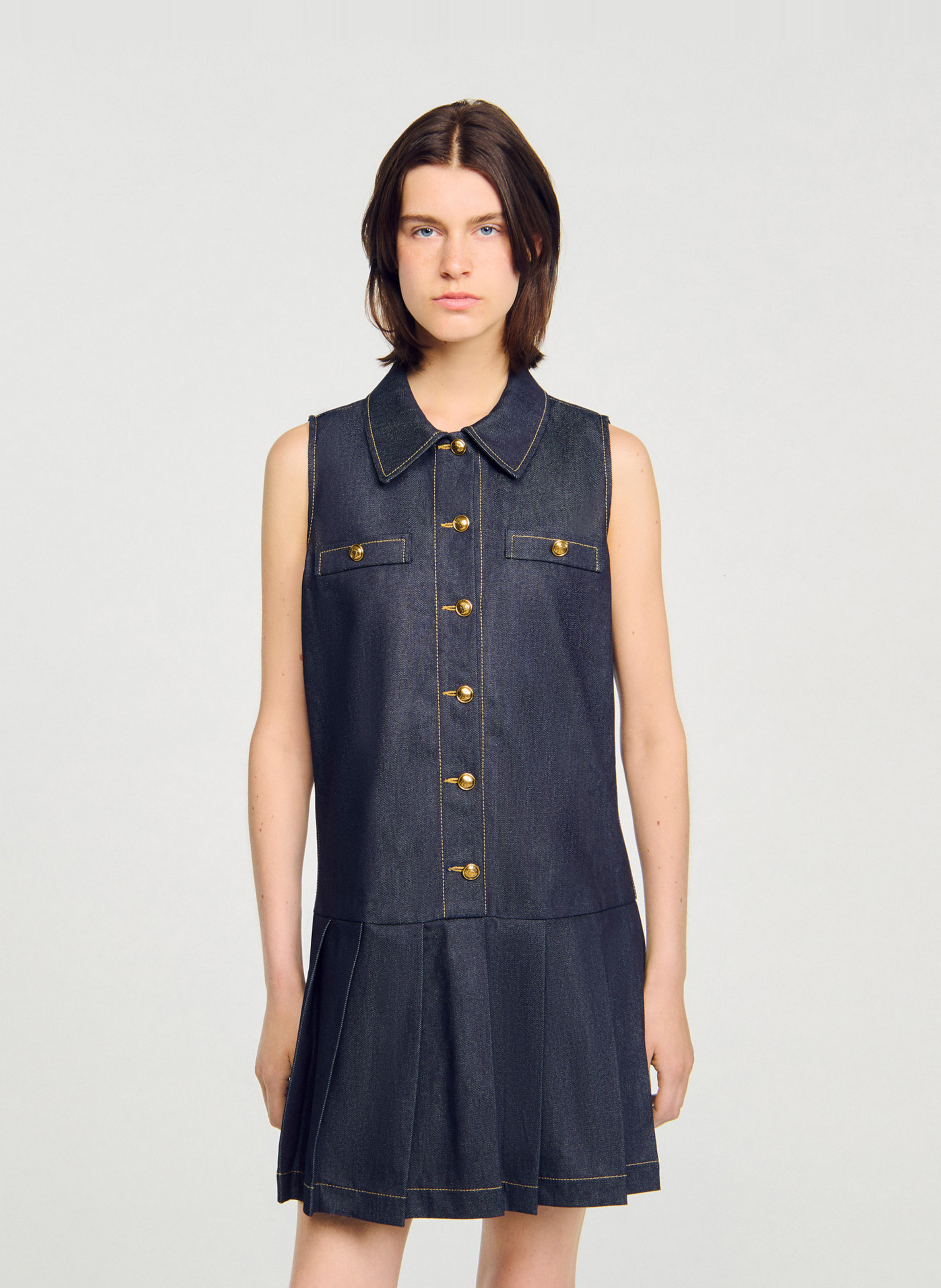 Robe courte col classique en denim SANDRO Bleu