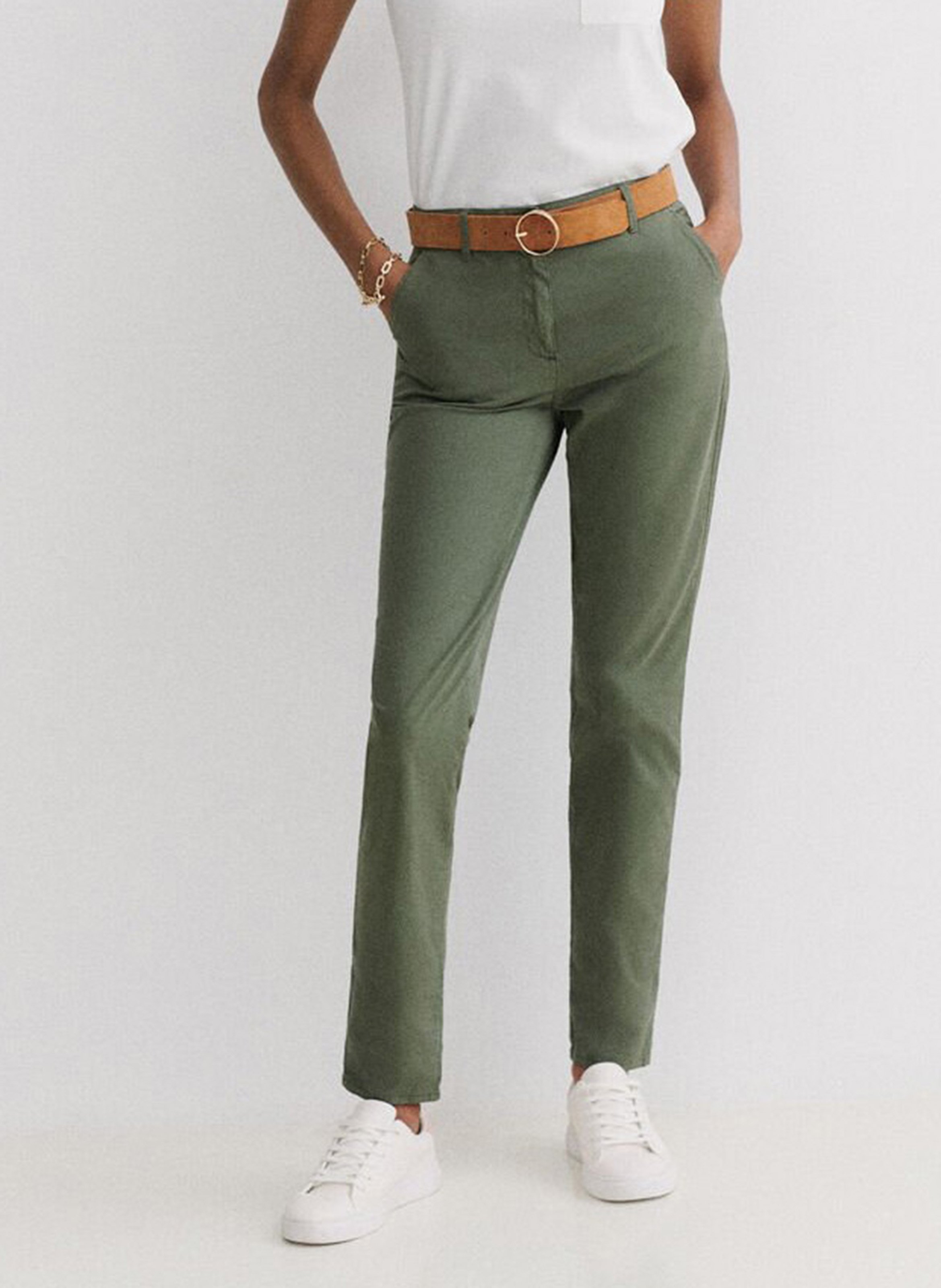 Pantalon chino en coton mélangé  CAROLL Vert
