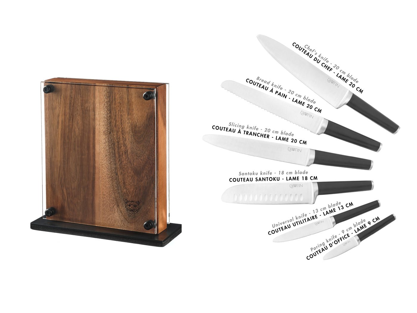 Jona Rauma kitchen knife set - 7 pieces BJORN Black