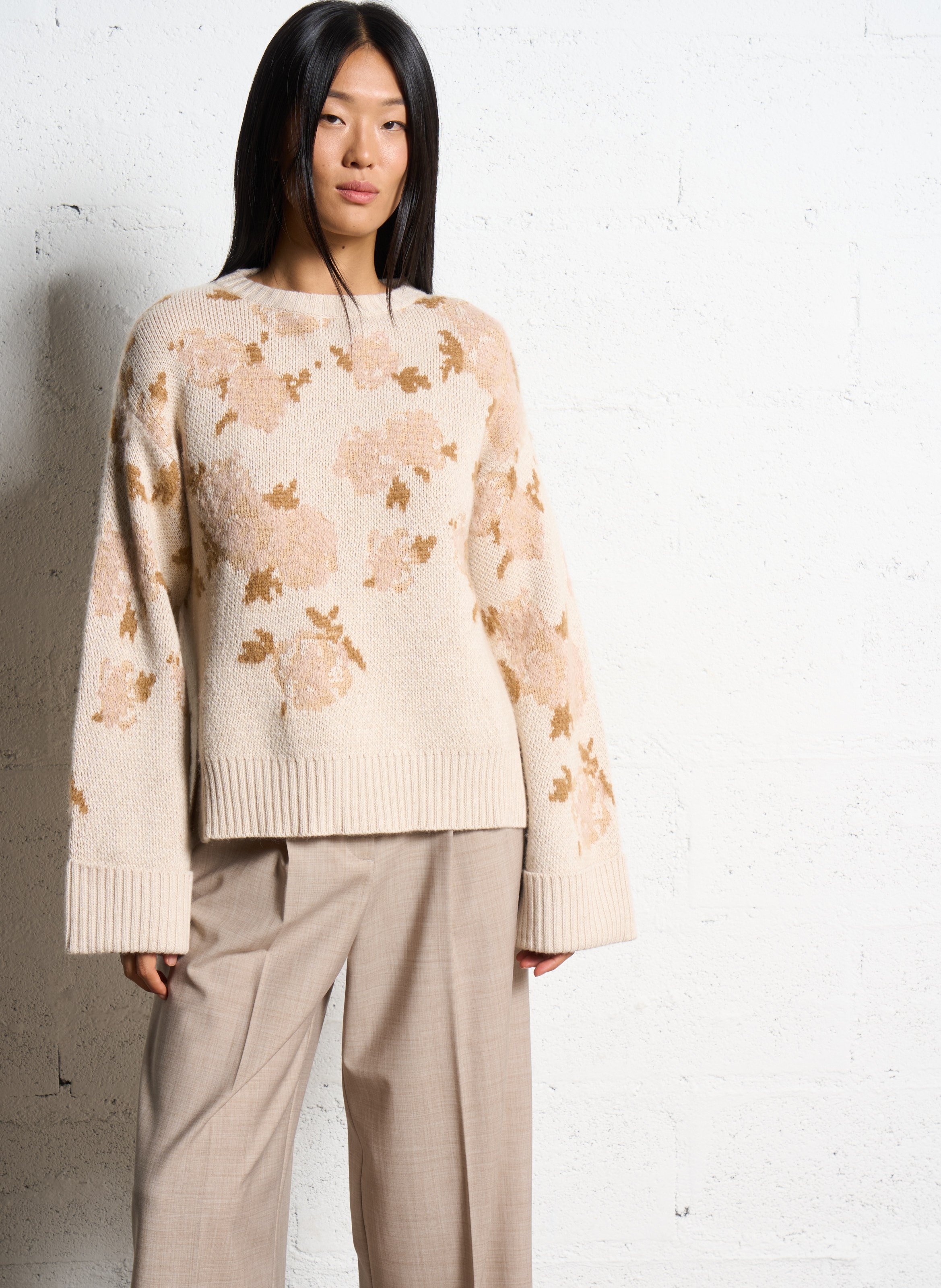 Pull ample imprimé col rond MOMONI Beige