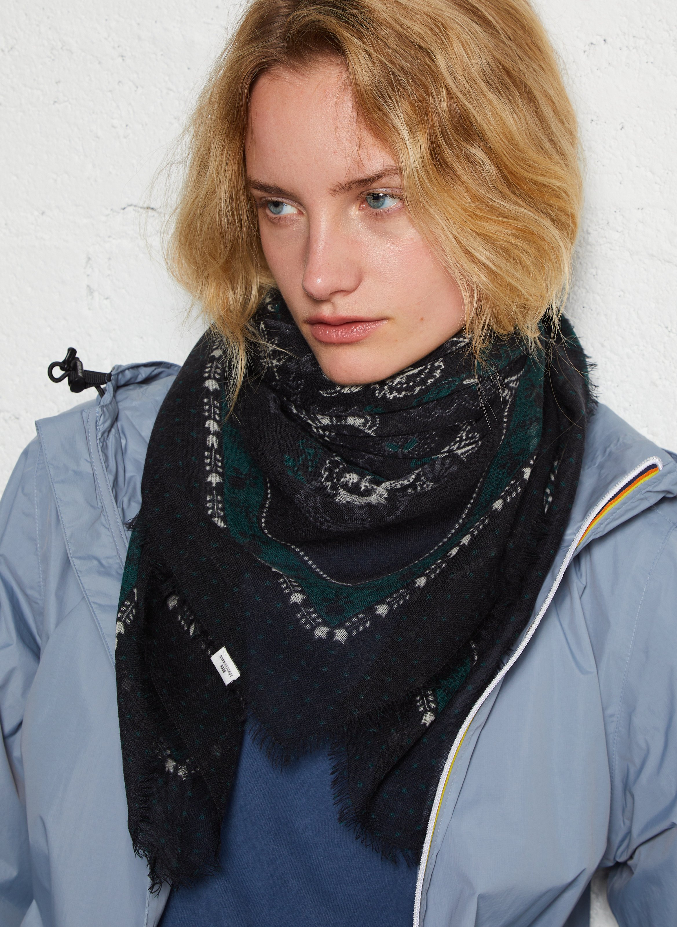 Foulard carré à motifs en laine Noir Becksondergaard Femme