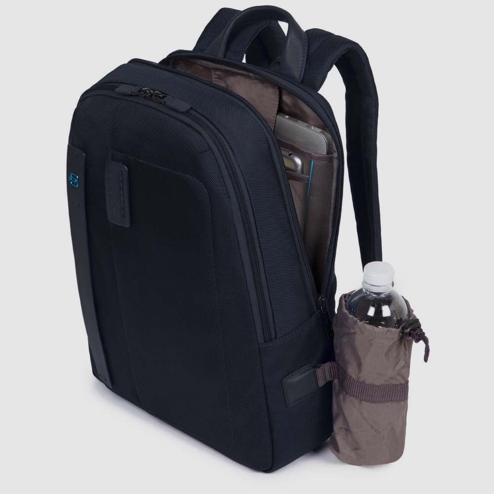 Leather and fabric backpack PIQUADRO Blue