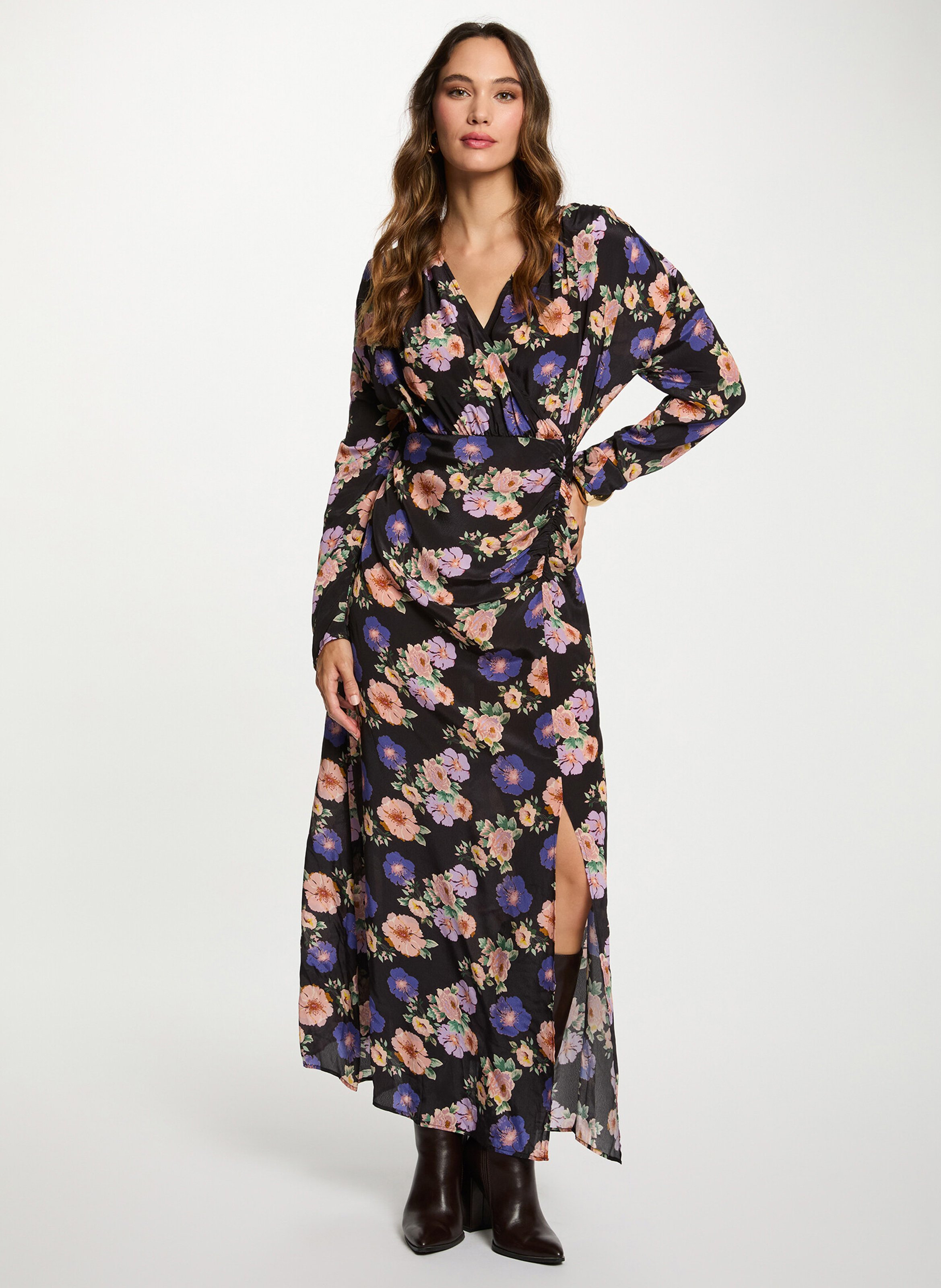 Lange jurk met V-hals en bloemenprint MORGAN Veelkleurig