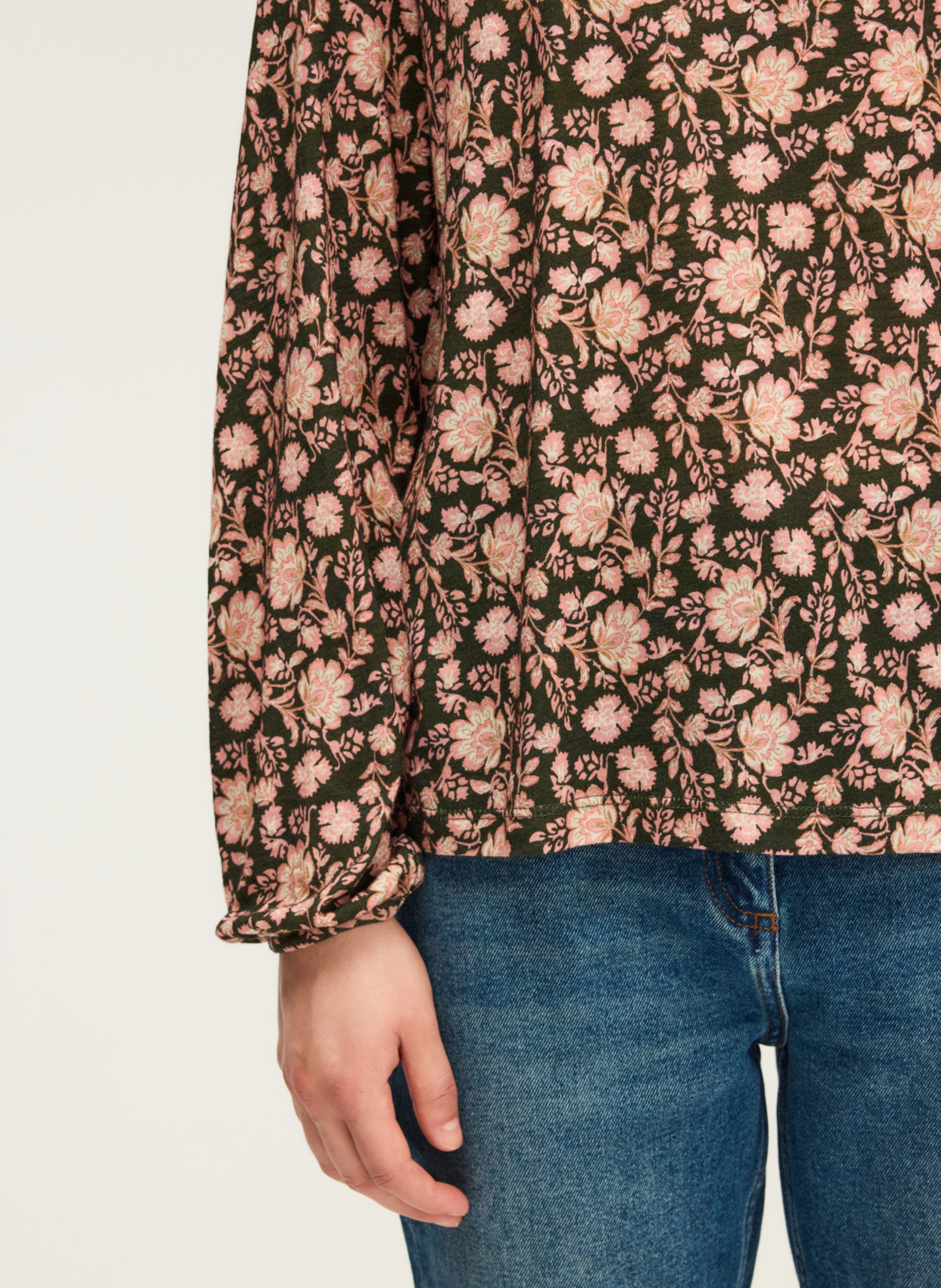 Round neck straight floral t-shirt PABLO Khaki