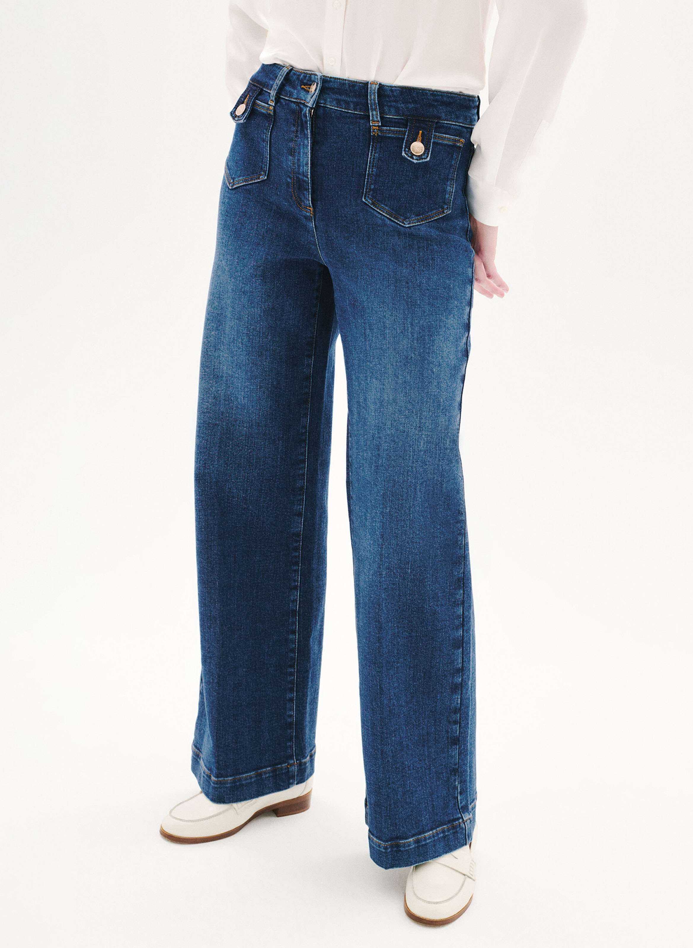 Cotton-blend wide-leg jeans CAROLL Blue