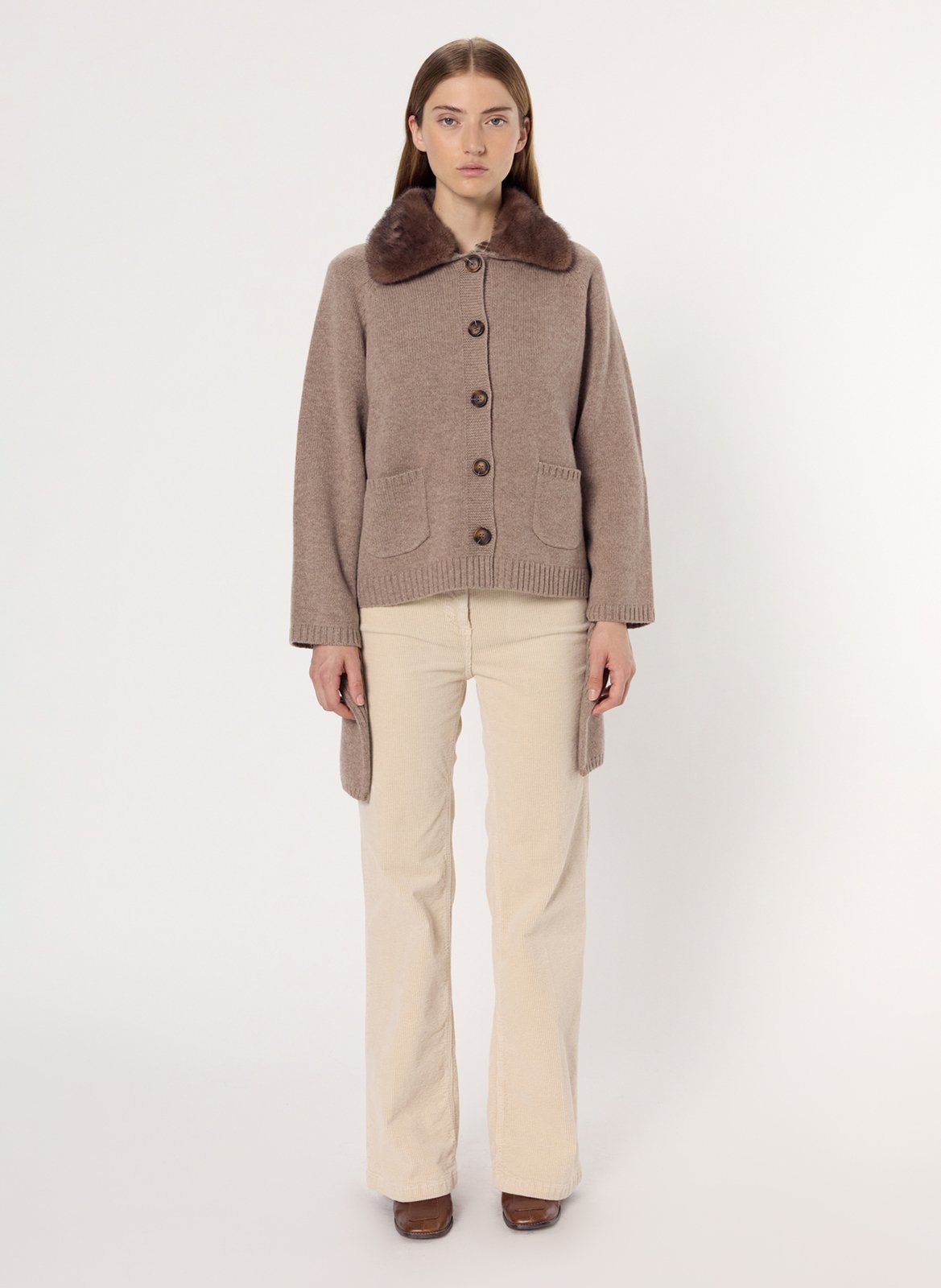 Gilet col effet fourrure en cachemire GERARD DAREL Beige