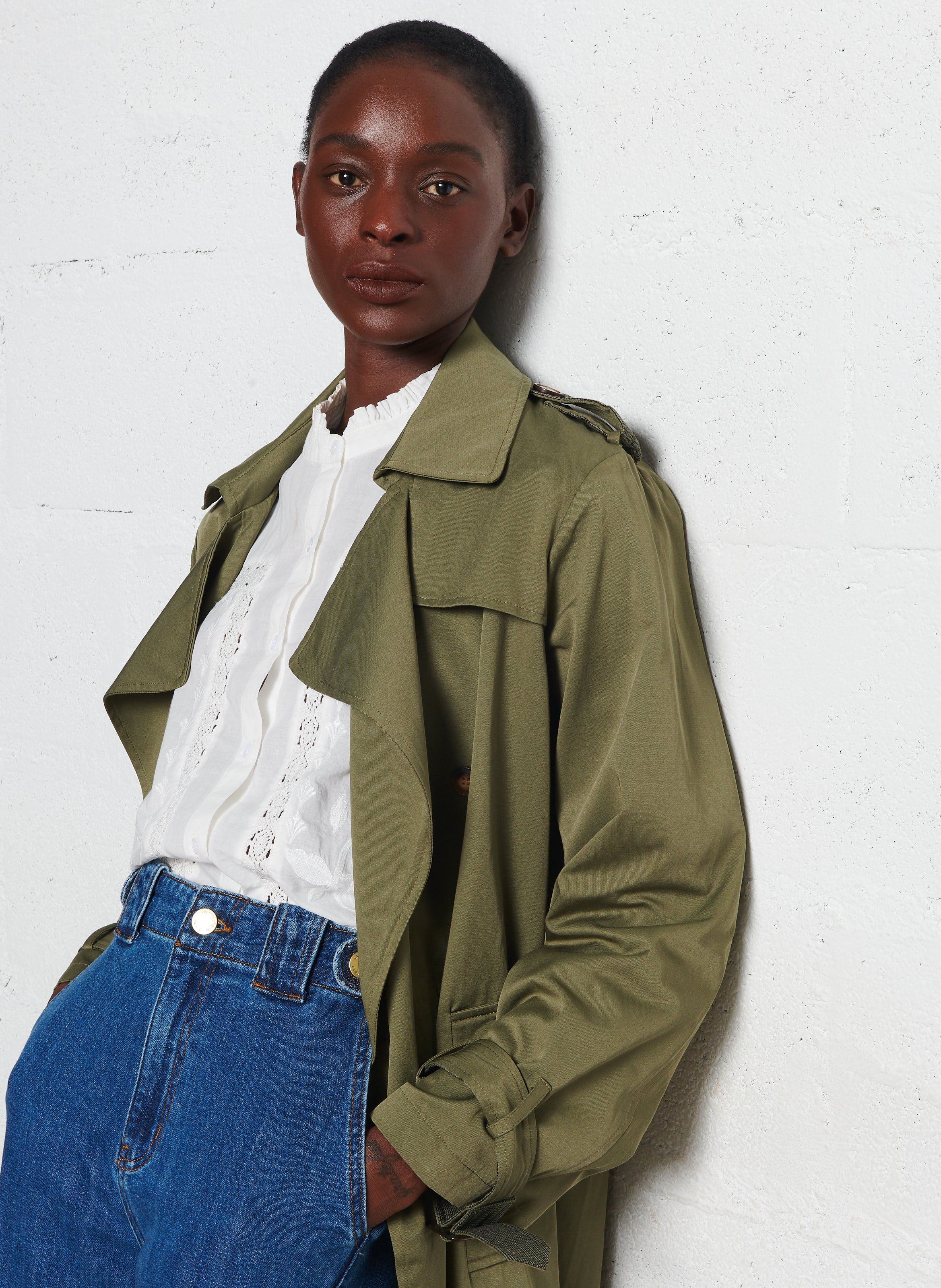 Trench col tailleur en coton mélangé LA PETITE ETOILE Kaki