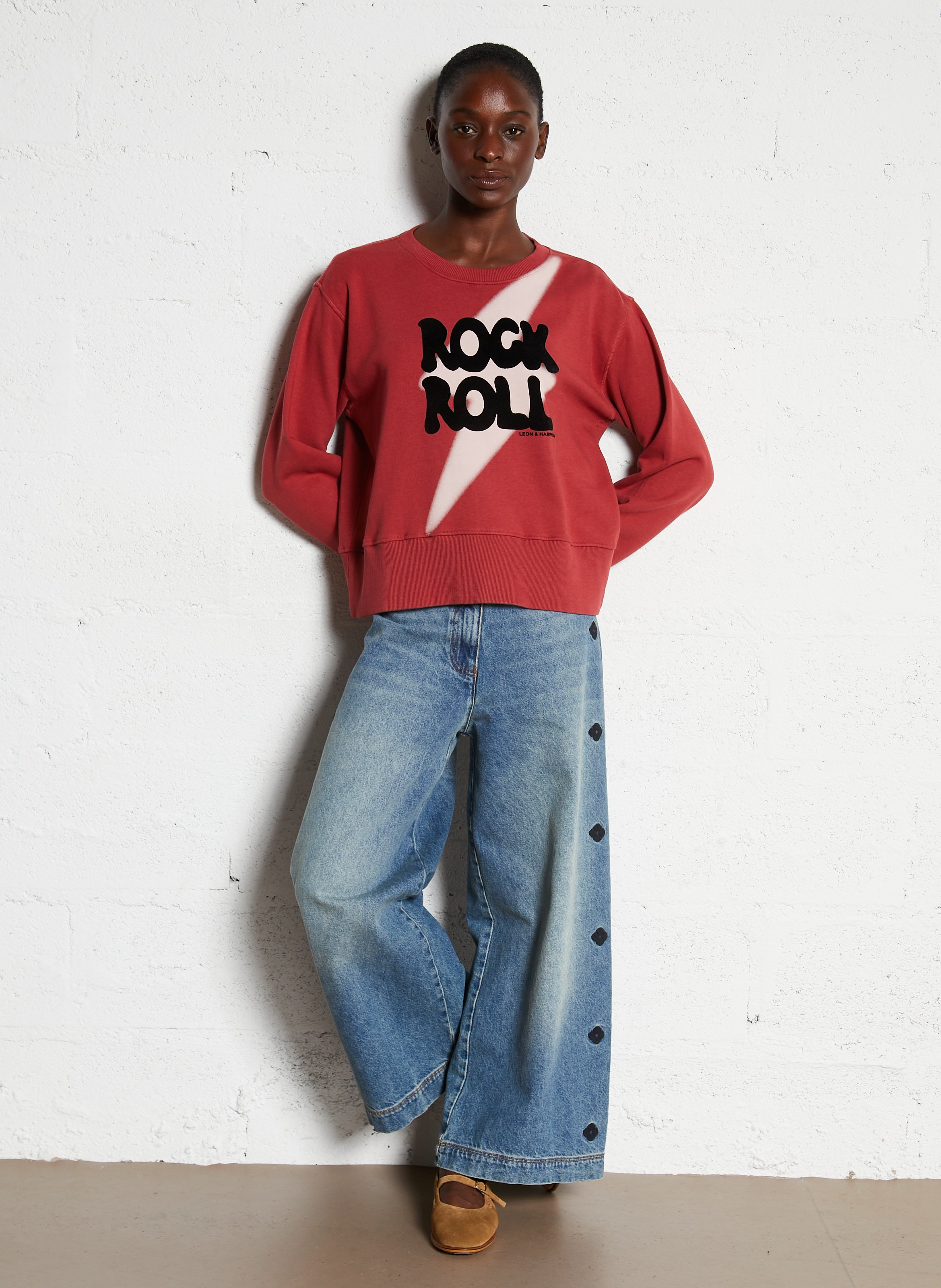 Rechte sweater met ronde hals en zeefdruk LEON & HARPER Rood