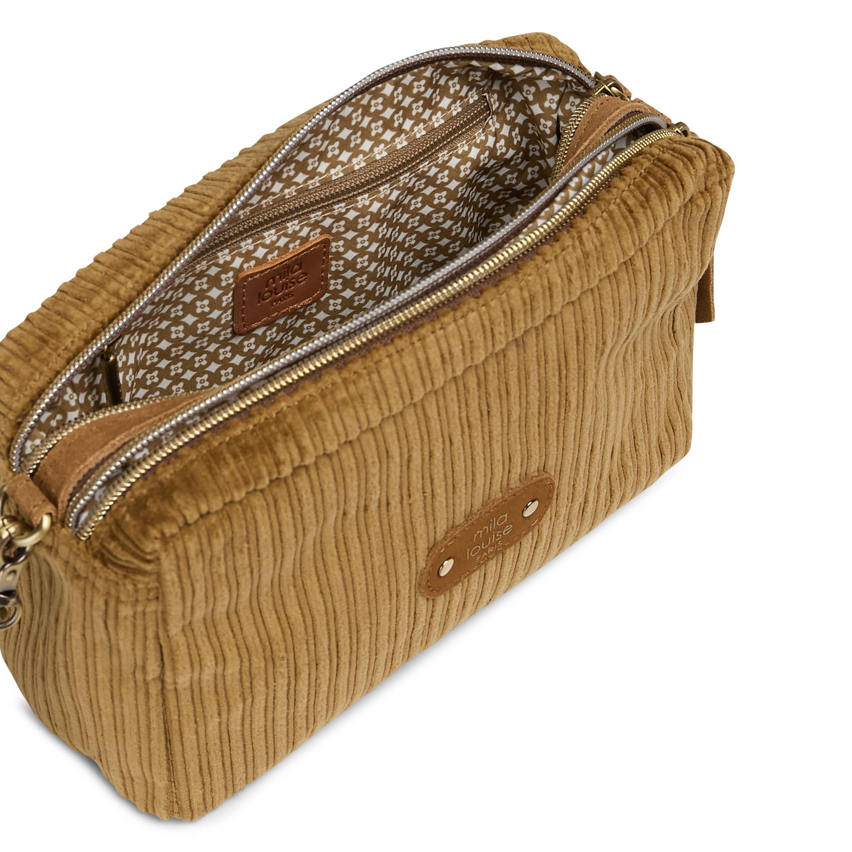 Schoudertas van geribbeld suèdeleer MILA LOUISE Beige