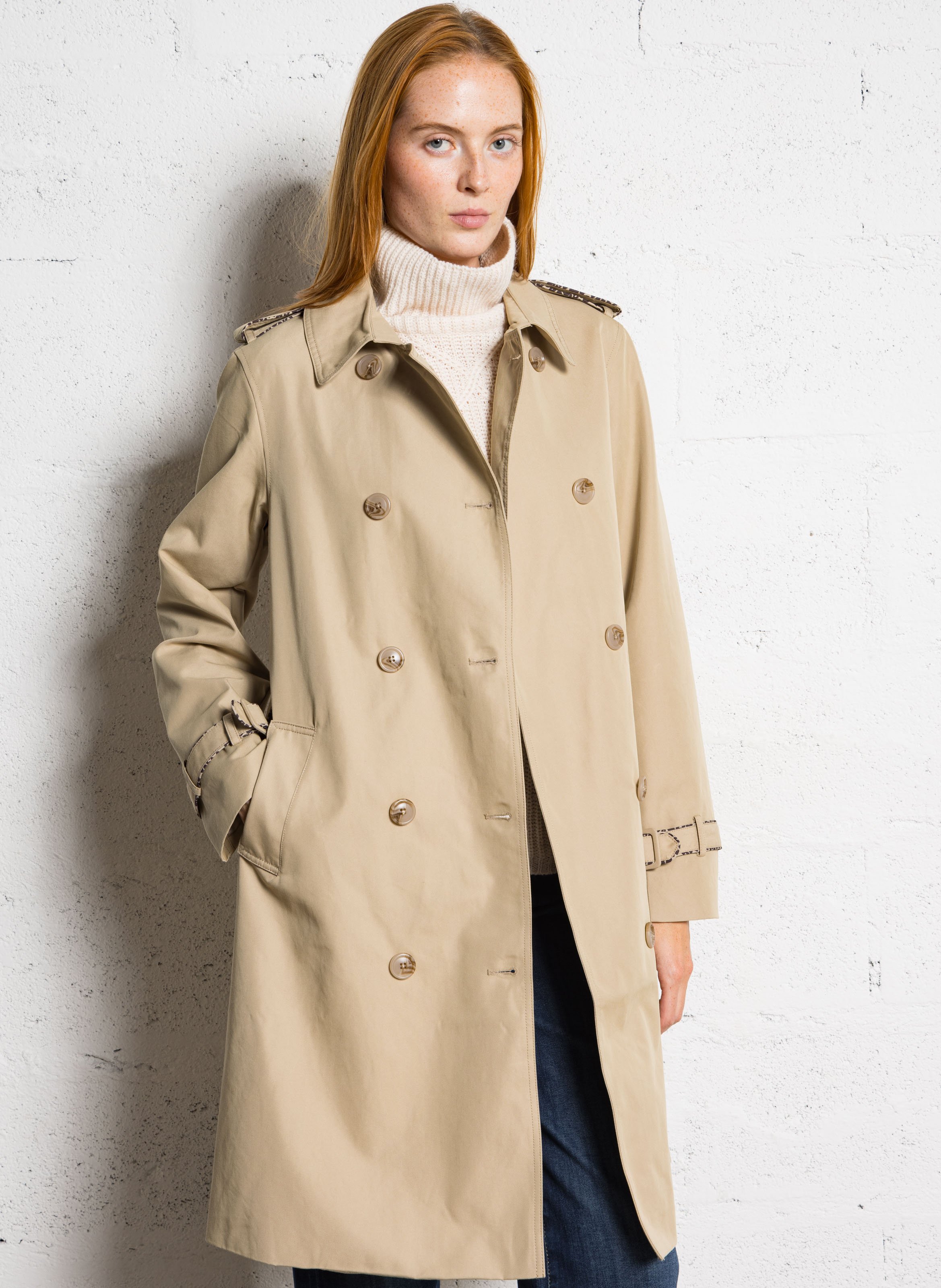 Gerade geschnittener Trenchcoat aus Baumwoll-Mix mit klassischem Kragen SUD EXPRESS Beige